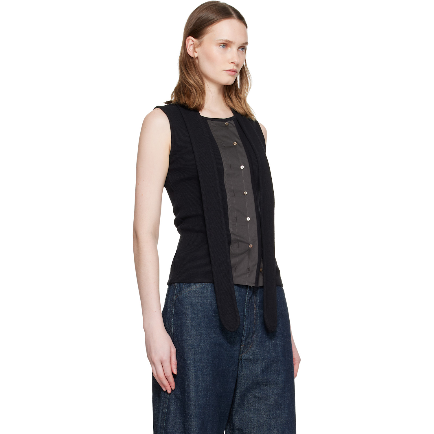  Lemaire Black Asymmetrical Fitted Tank Top 