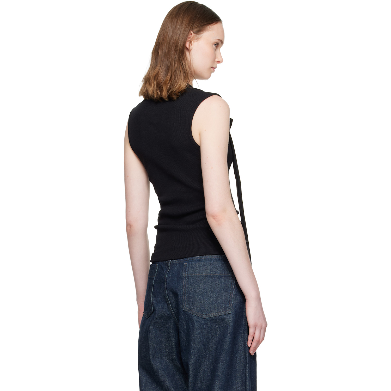  Lemaire Black Asymmetrical Fitted Tank Top 