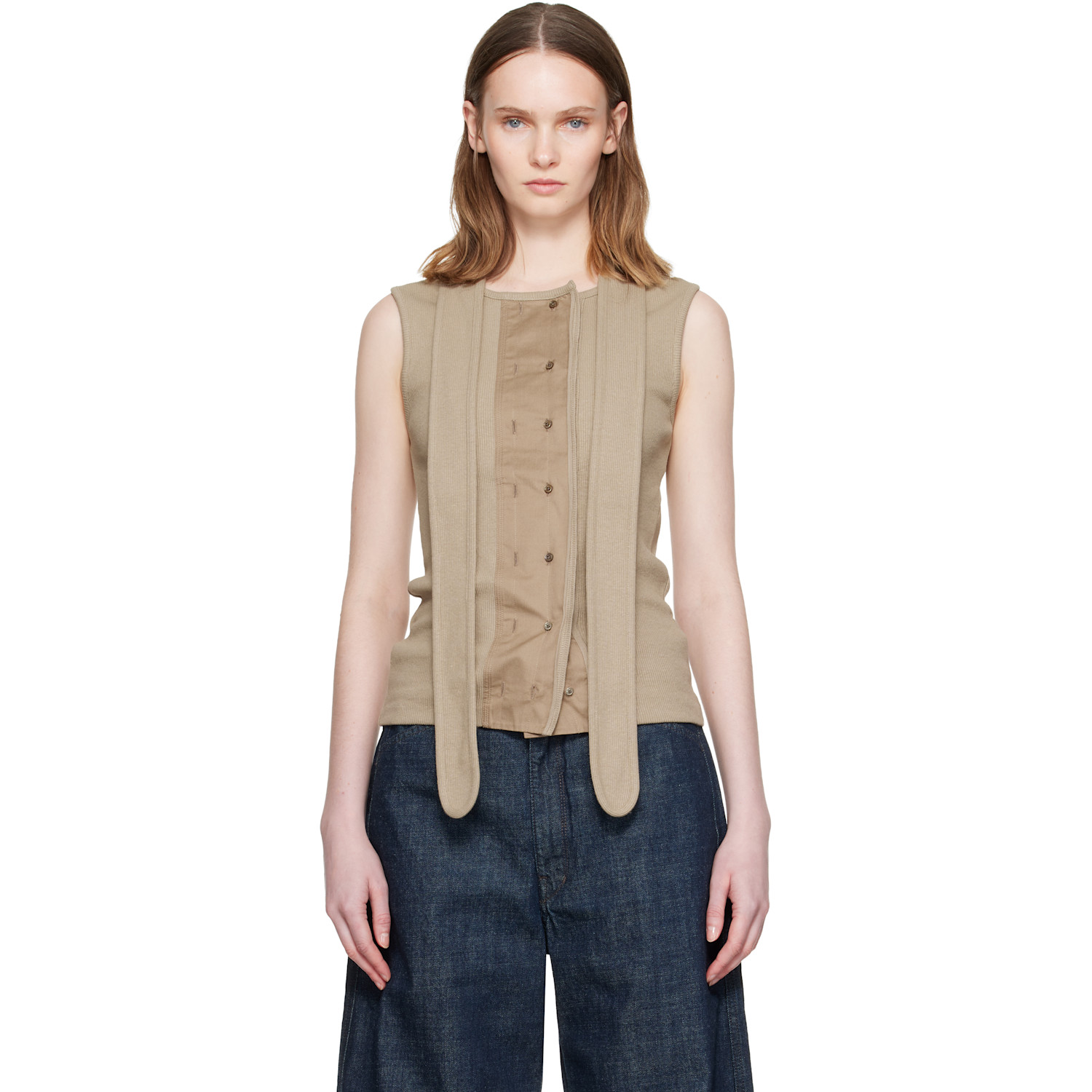 LEMAIRE Beige Asymmetrical Fitted Tank Top