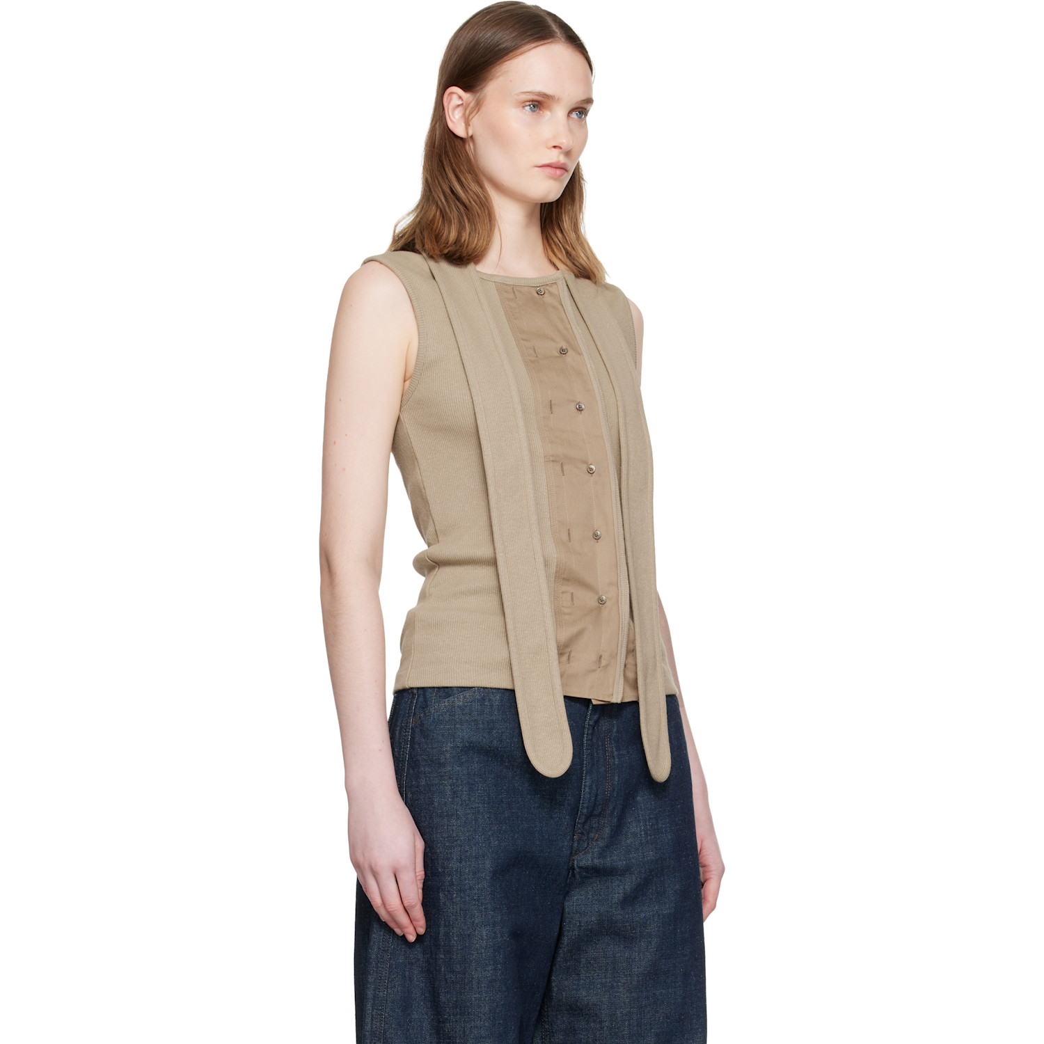  Lemaire Beige Asymmetrical Fitted Tank Top 