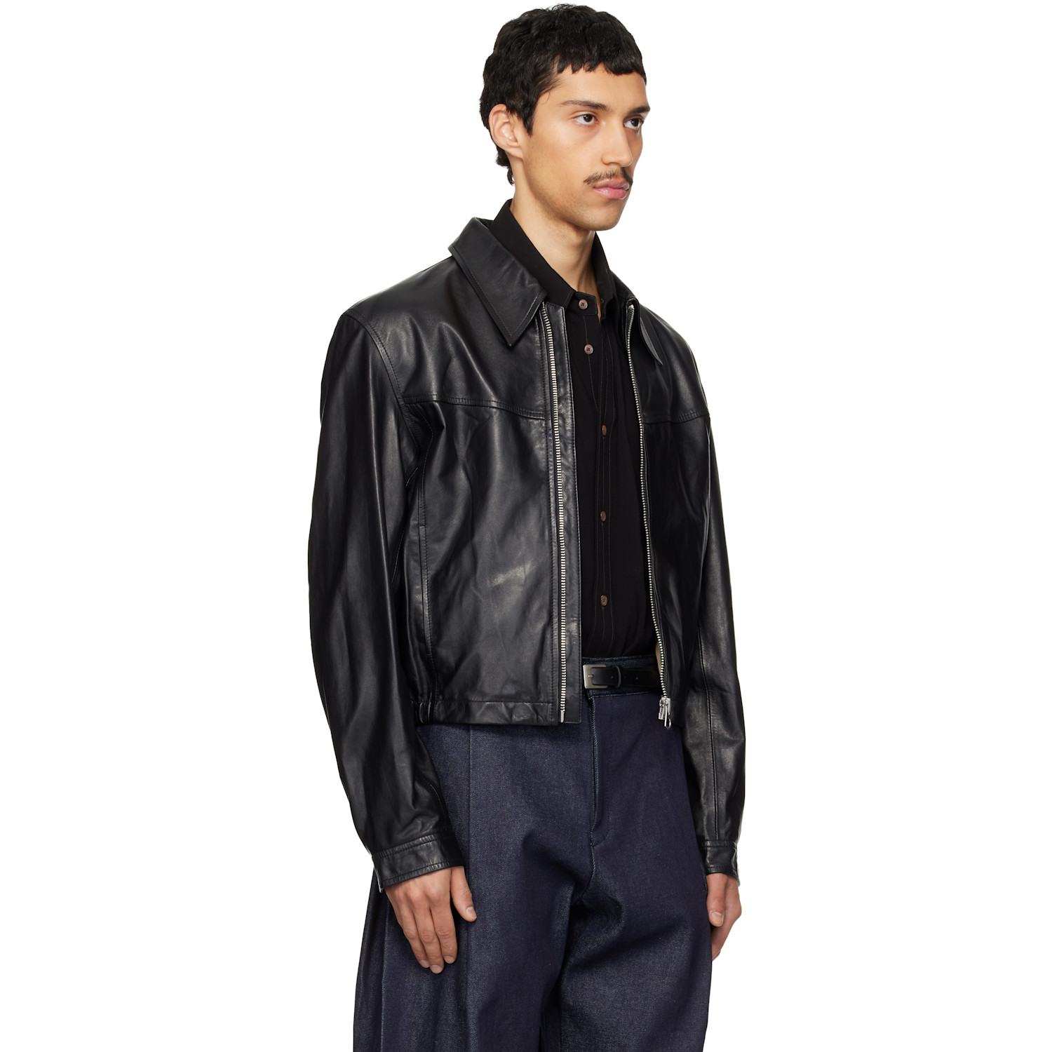  Lemaire Black Leather Biker Jacket 