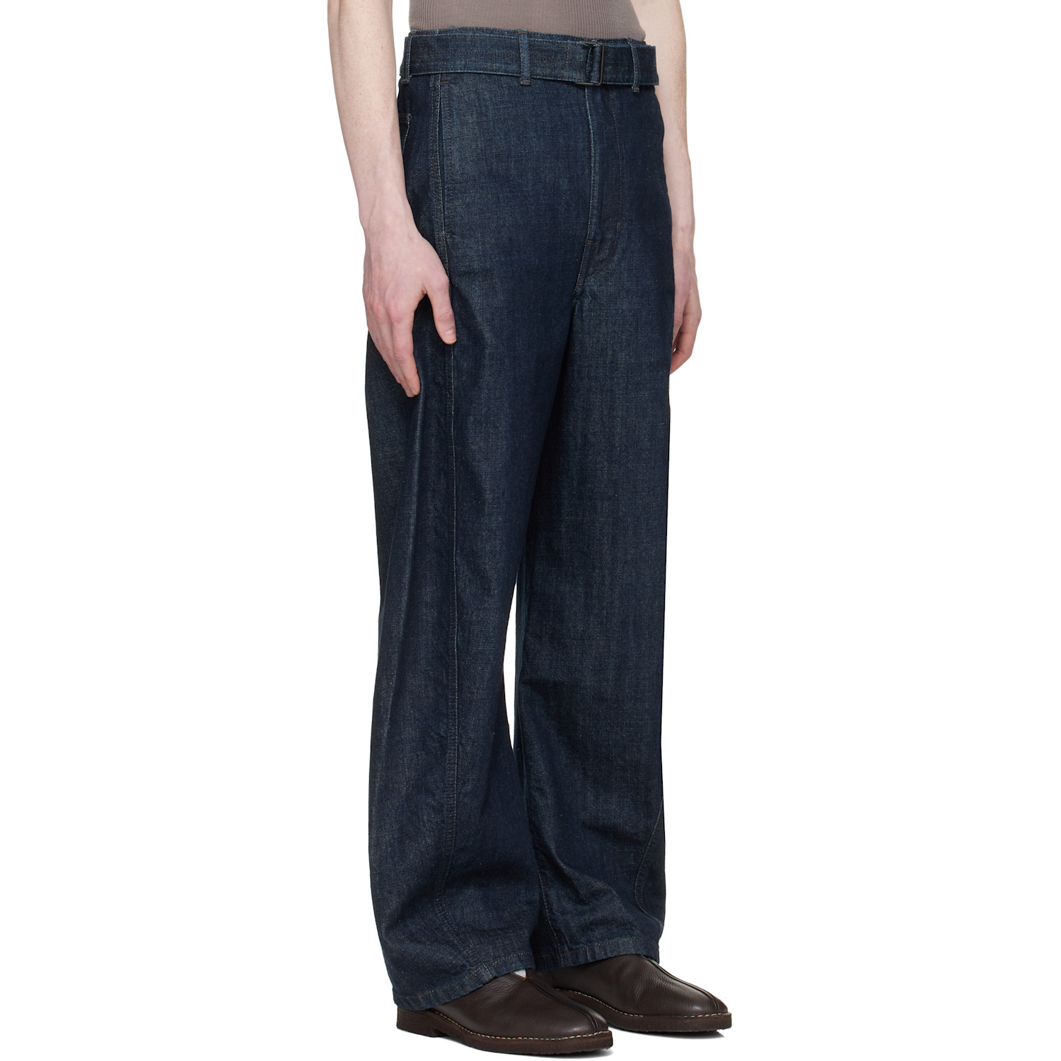  Lemaire Navy Twisted Belted Jeans 