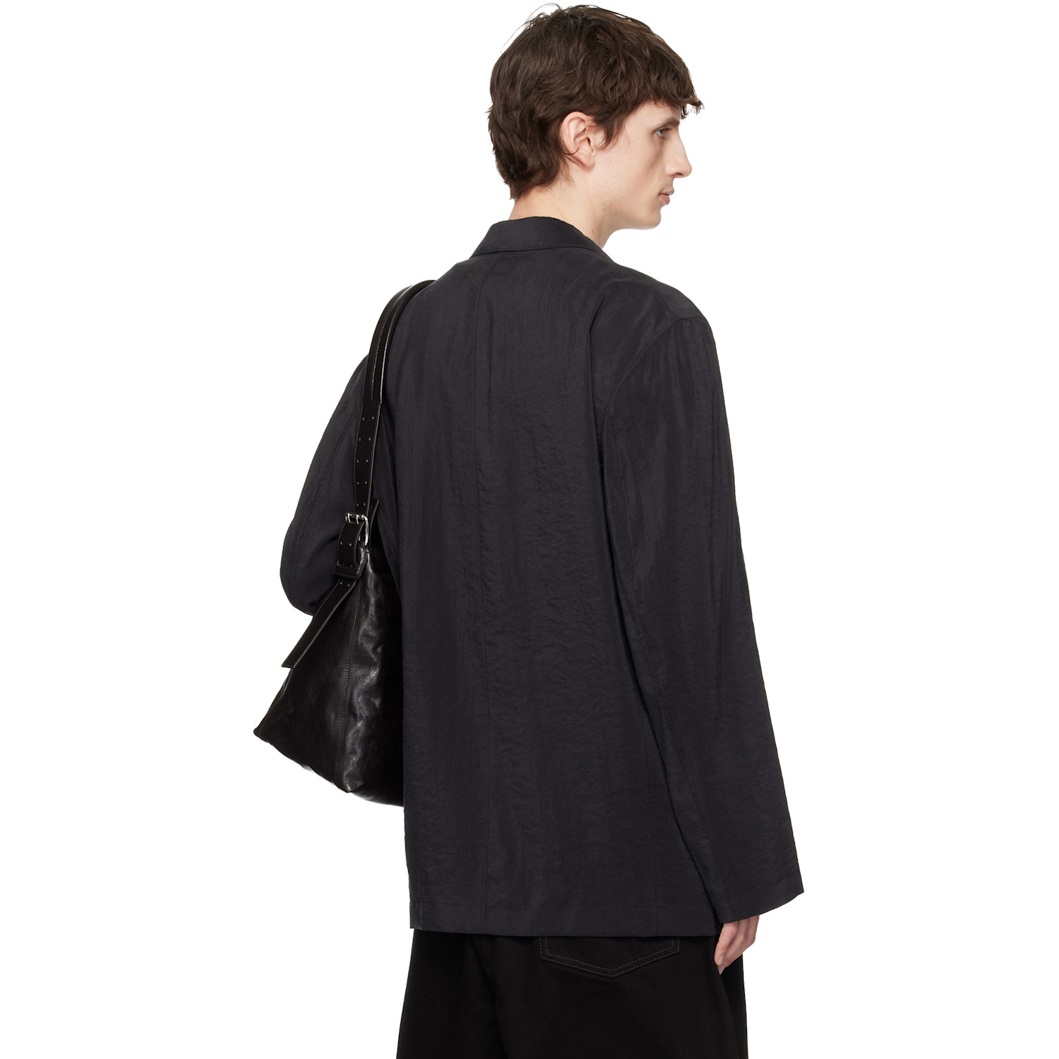  Lemaire Black Soft Double Breasted Dry Silk Blazer 