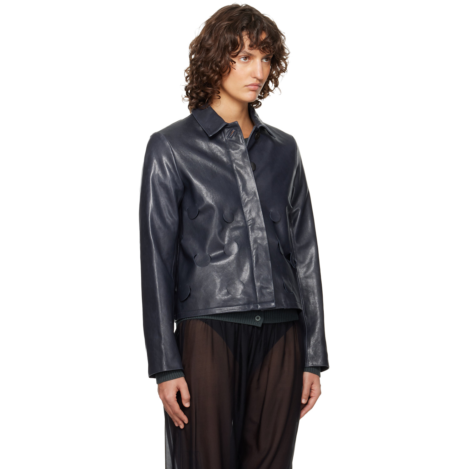  Paloma Wool Navy Candela Leather Jacket 