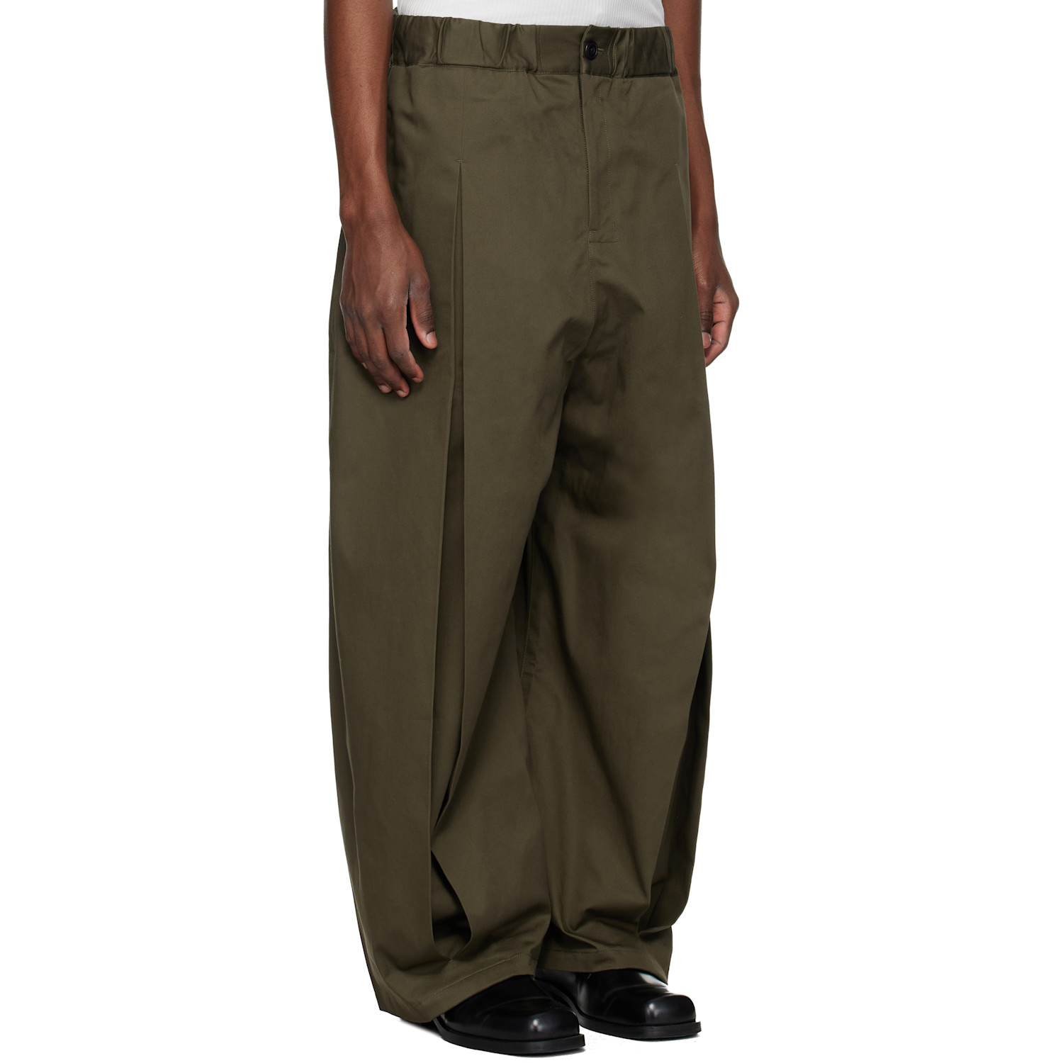  Sage Nation Khaki Box Pleat Trousers 