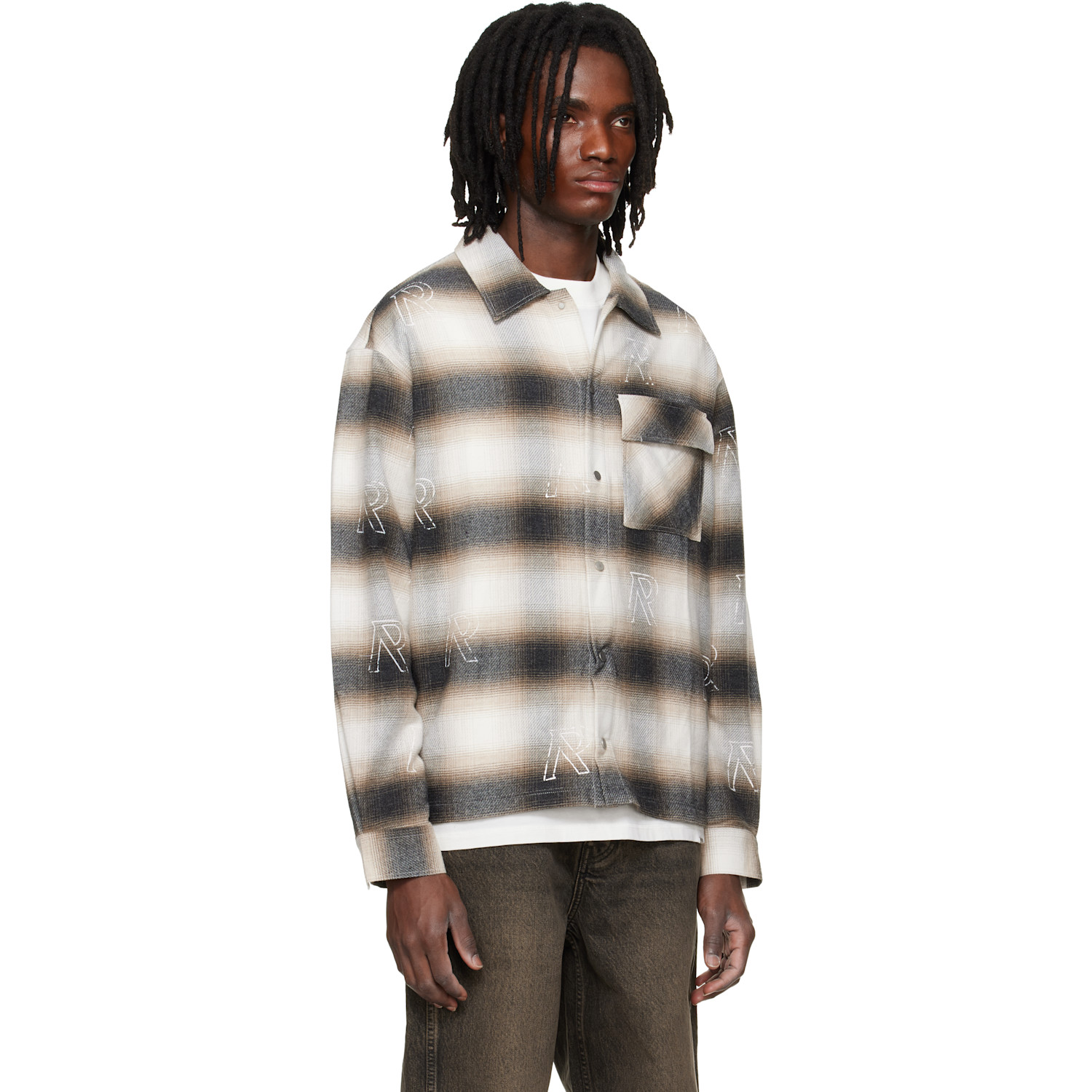  Represent White & Brown All Over Initial Flannel Shirt 
