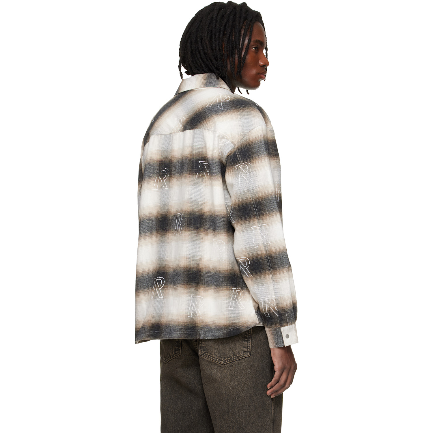  Represent White & Brown All Over Initial Flannel Shirt 