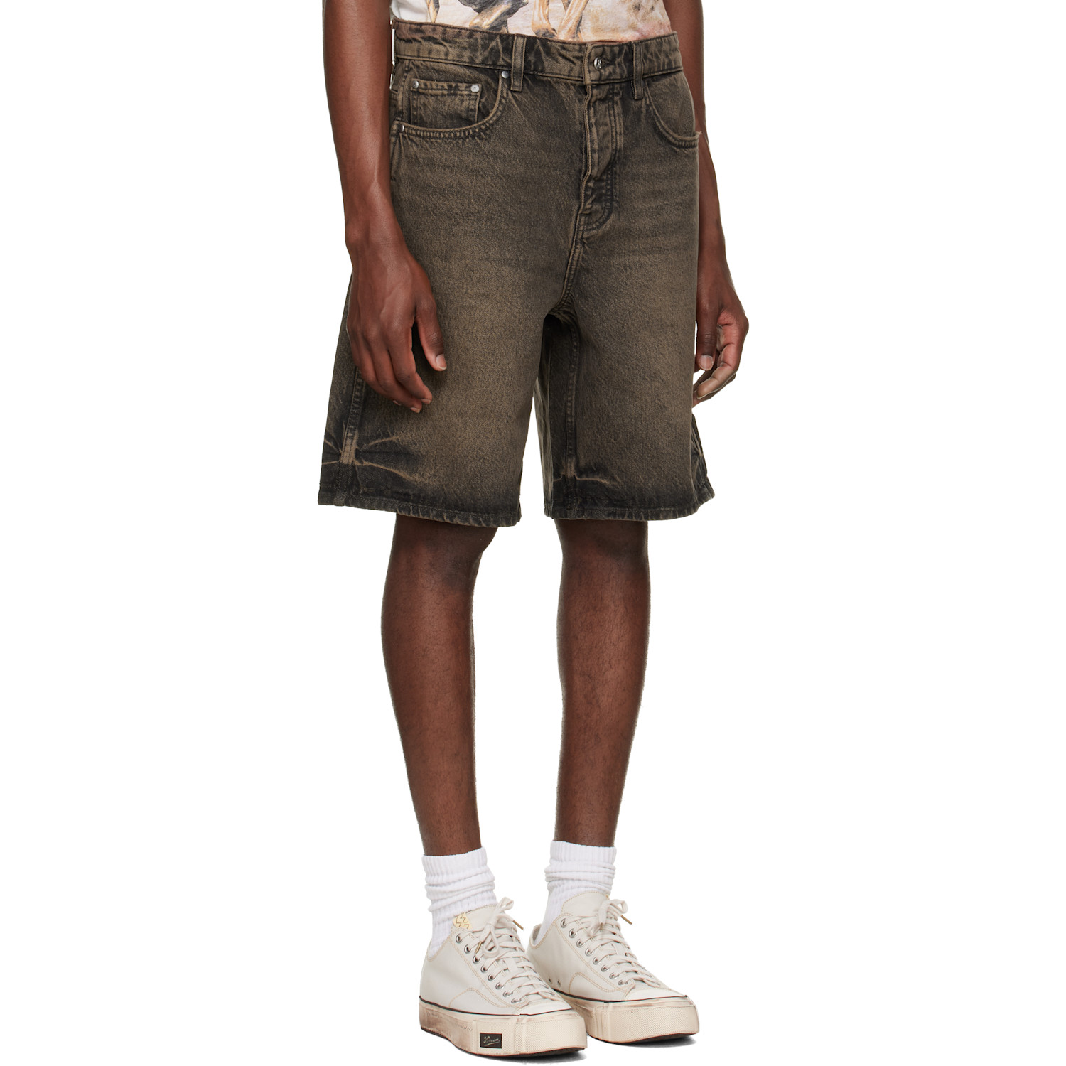  Represent Brown Overdyed Denim Shorts 