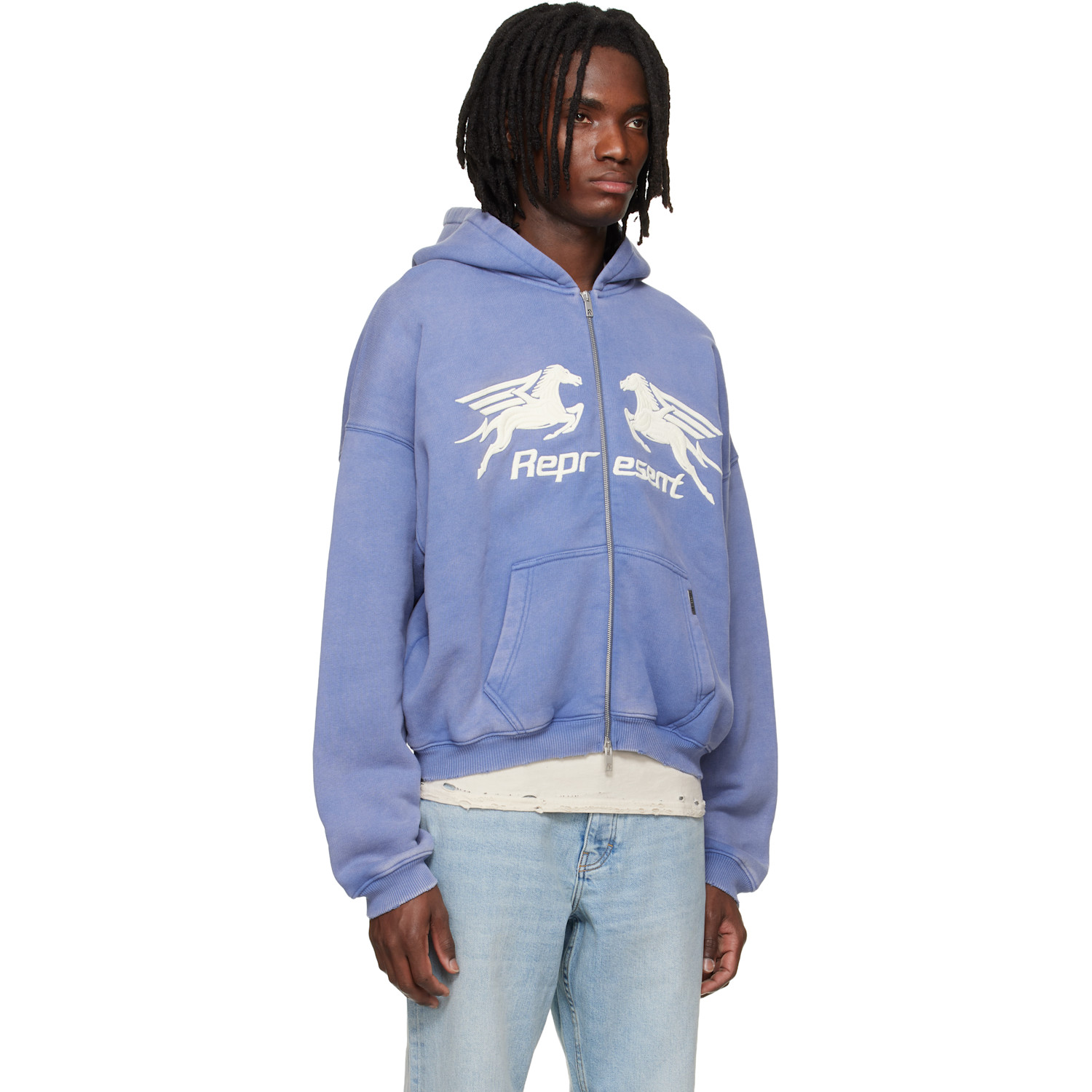  Represent Blue Zip Through Hoodie 