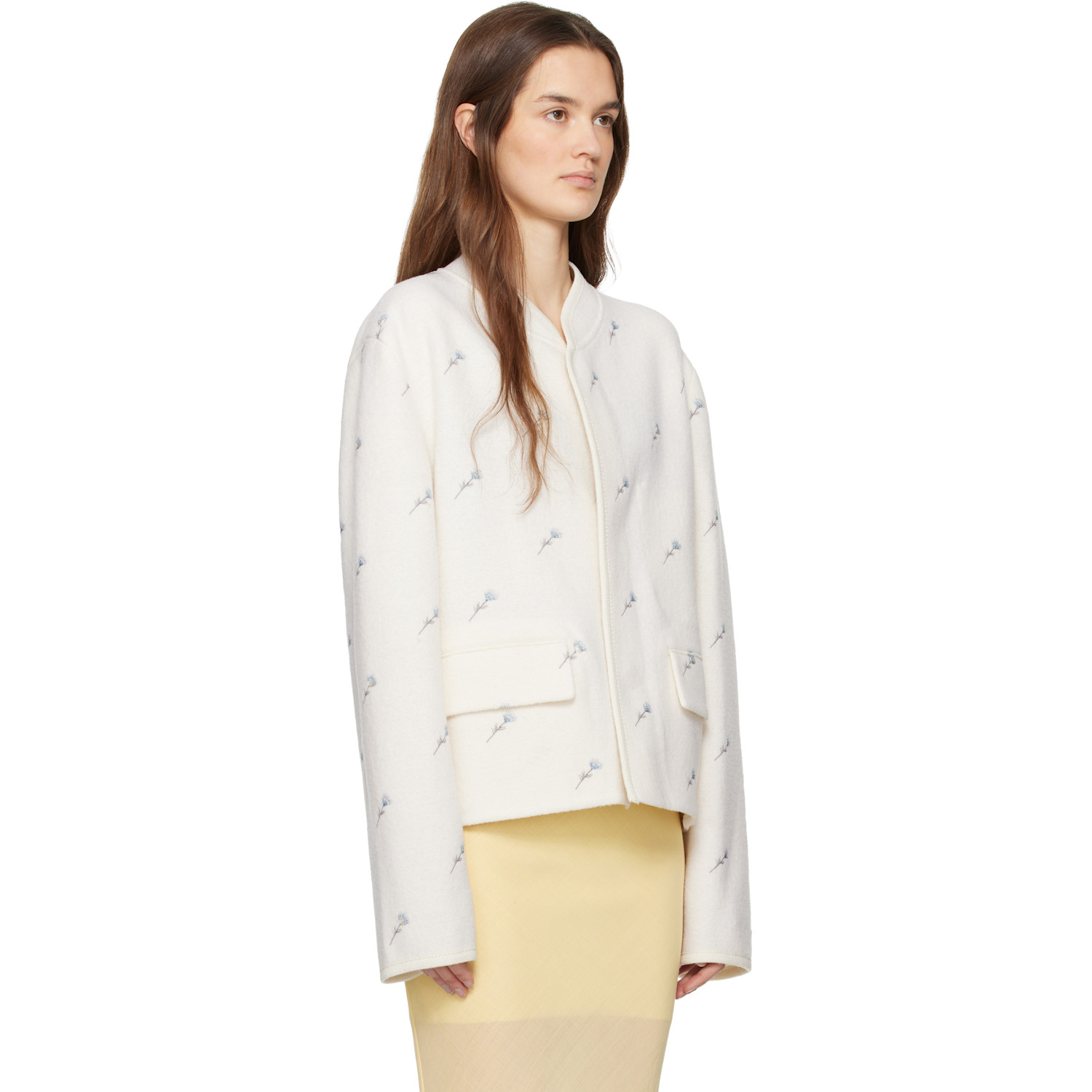  Rier White City Crop Flowers Walker Jacket 