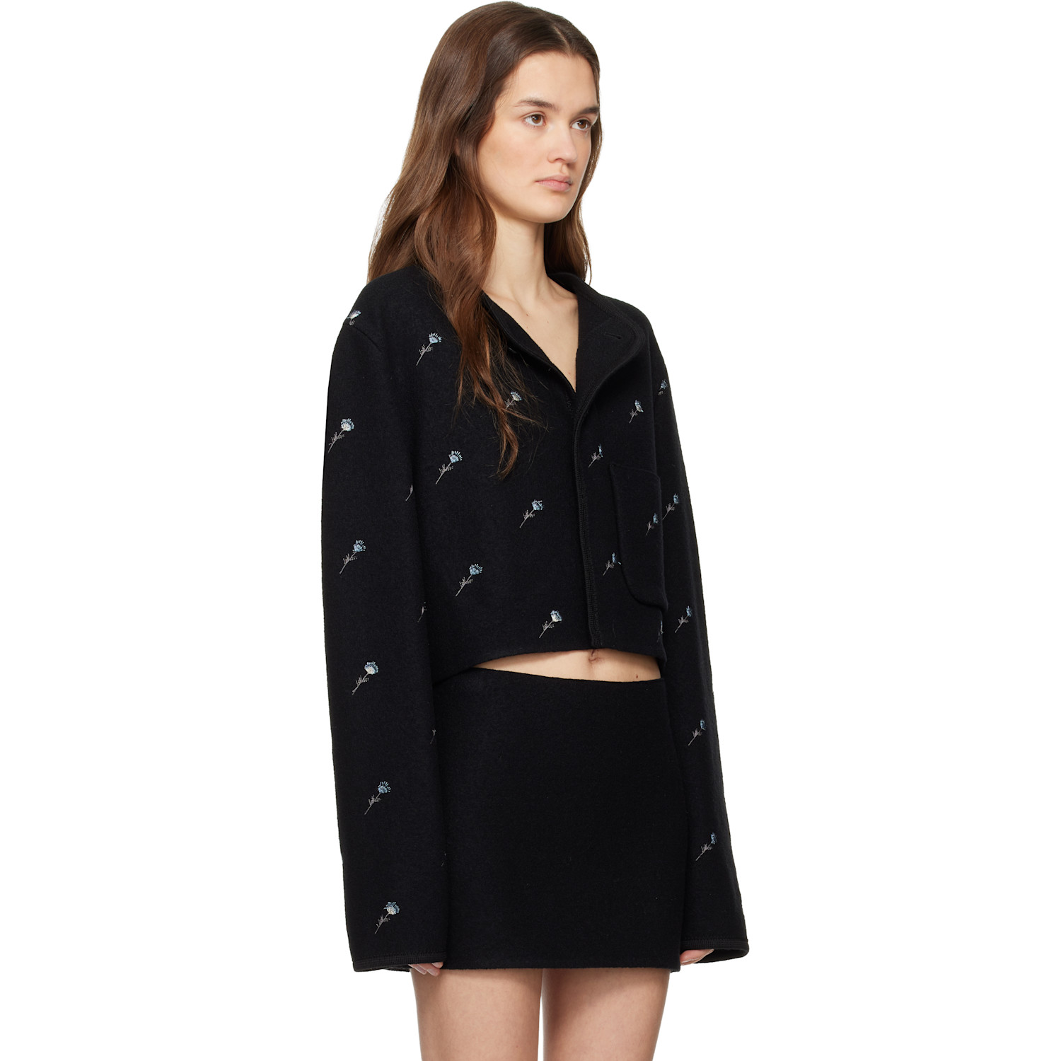  Rier Black City Crop Flowers Walker Jacket 