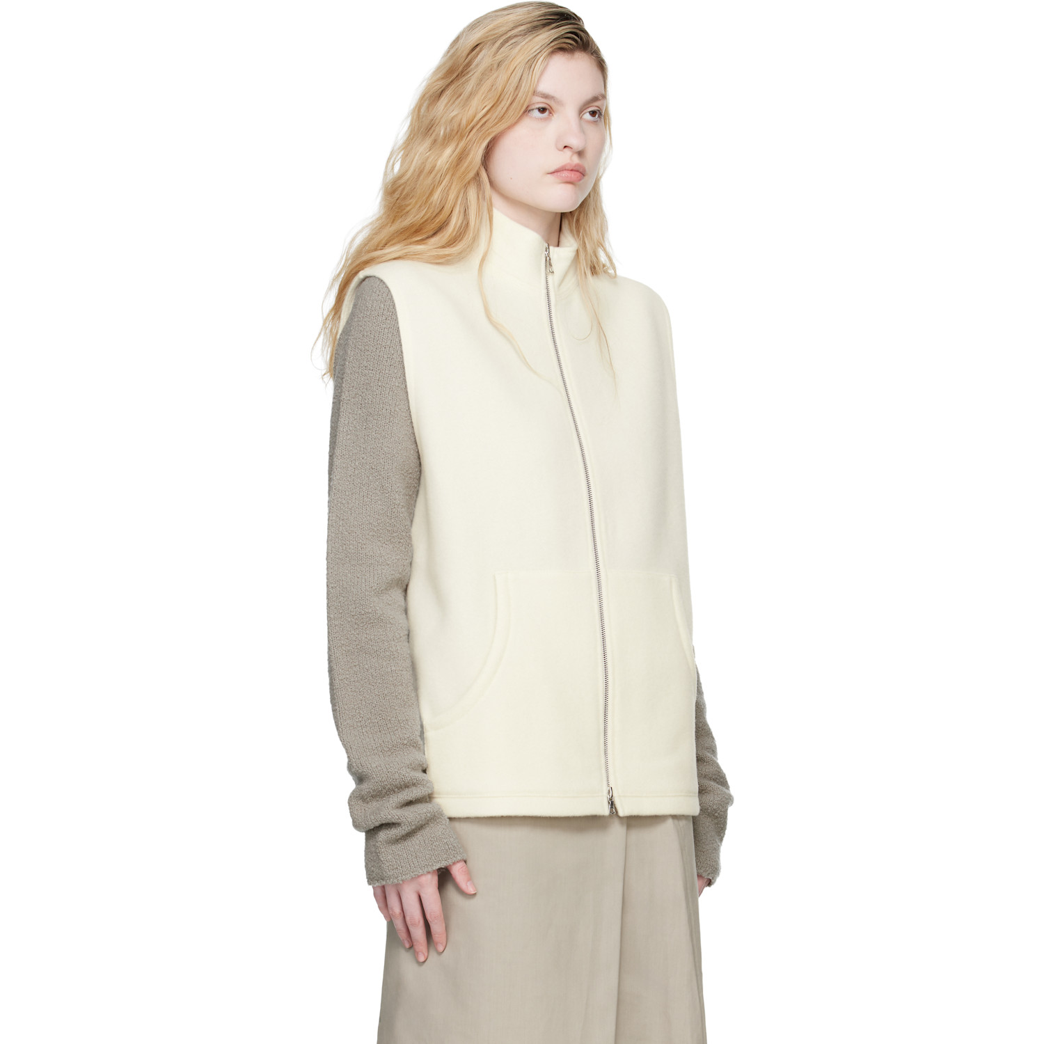  Rier Off-white Fleece Full Zip Vest 