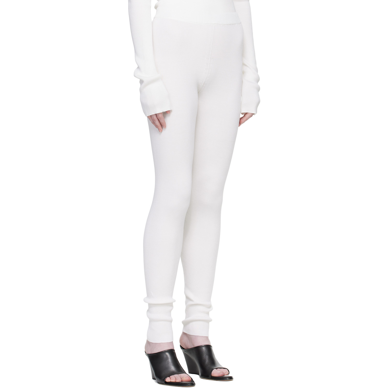  Rier Off-white Fine Rib Silk Longjohn Leggings 