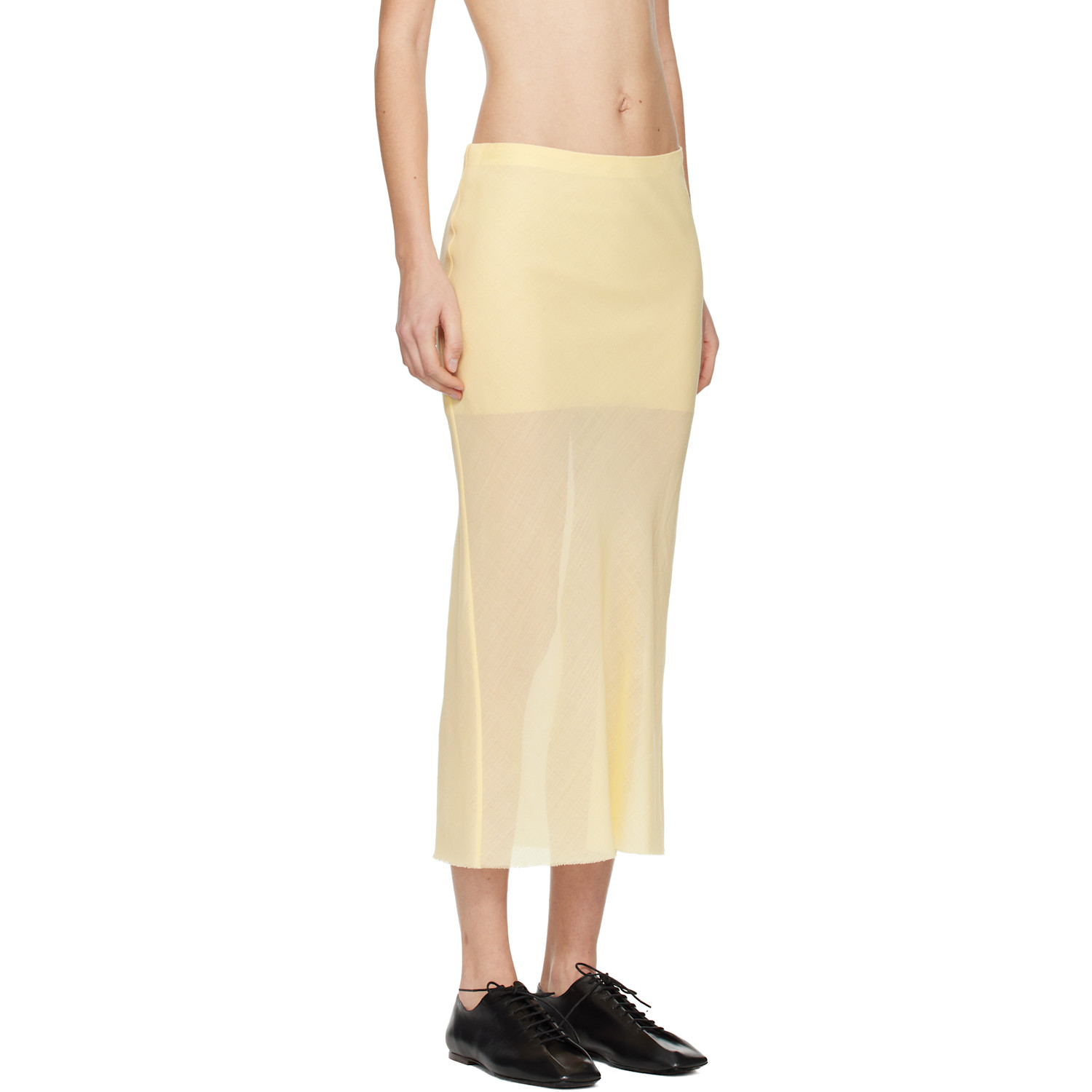  Rier Yellow Wool Gauze Midi Skirt 