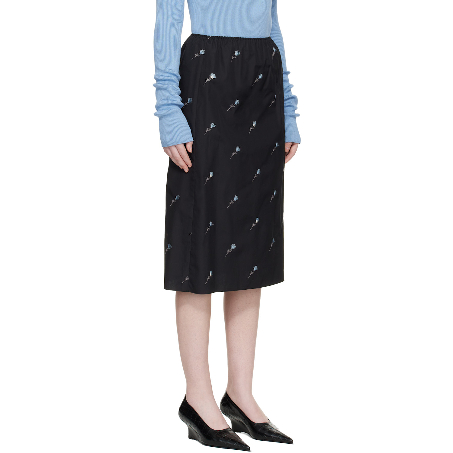  Rier Black Pop Flowers Midi Skirt 
