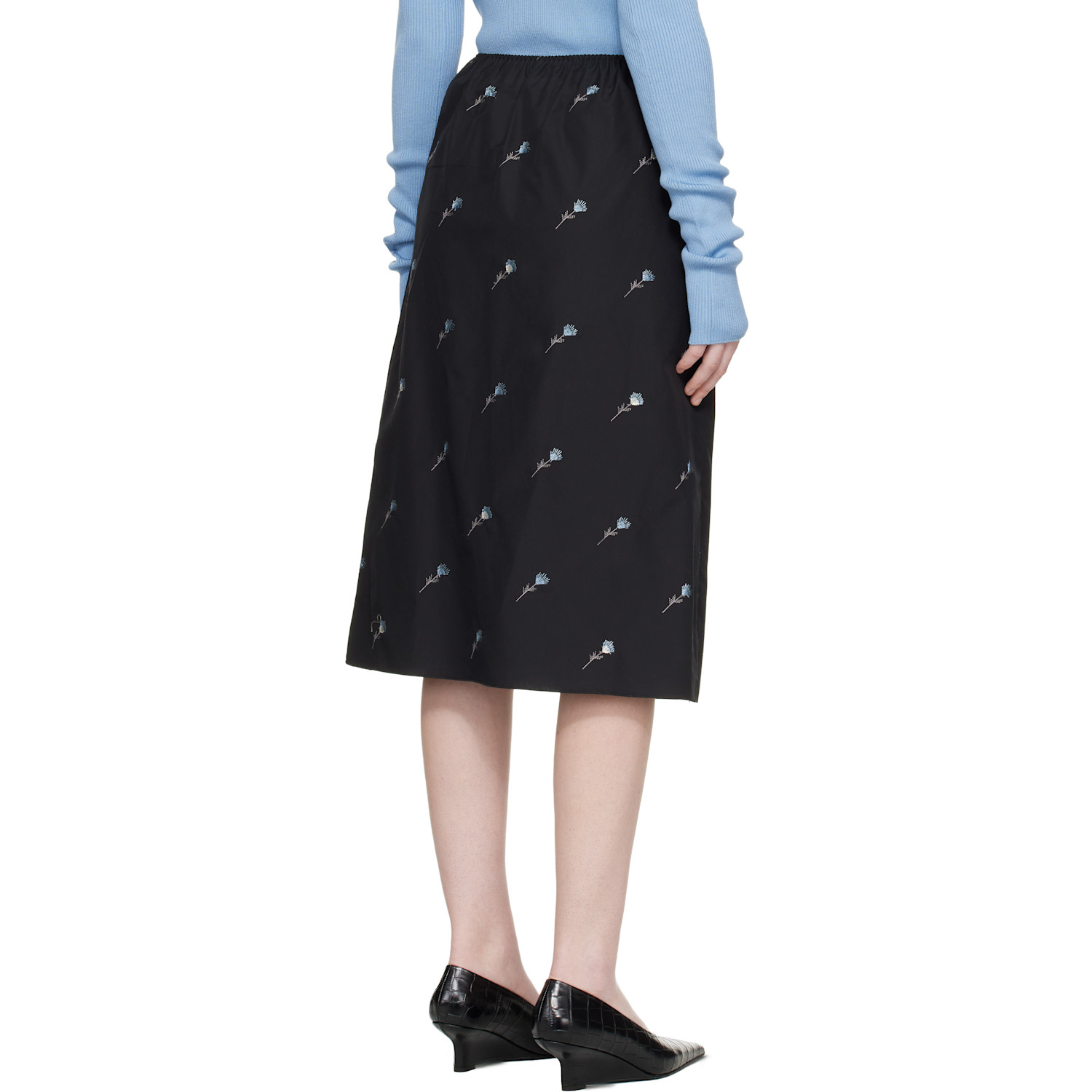  Rier Black Pop Flowers Midi Skirt 