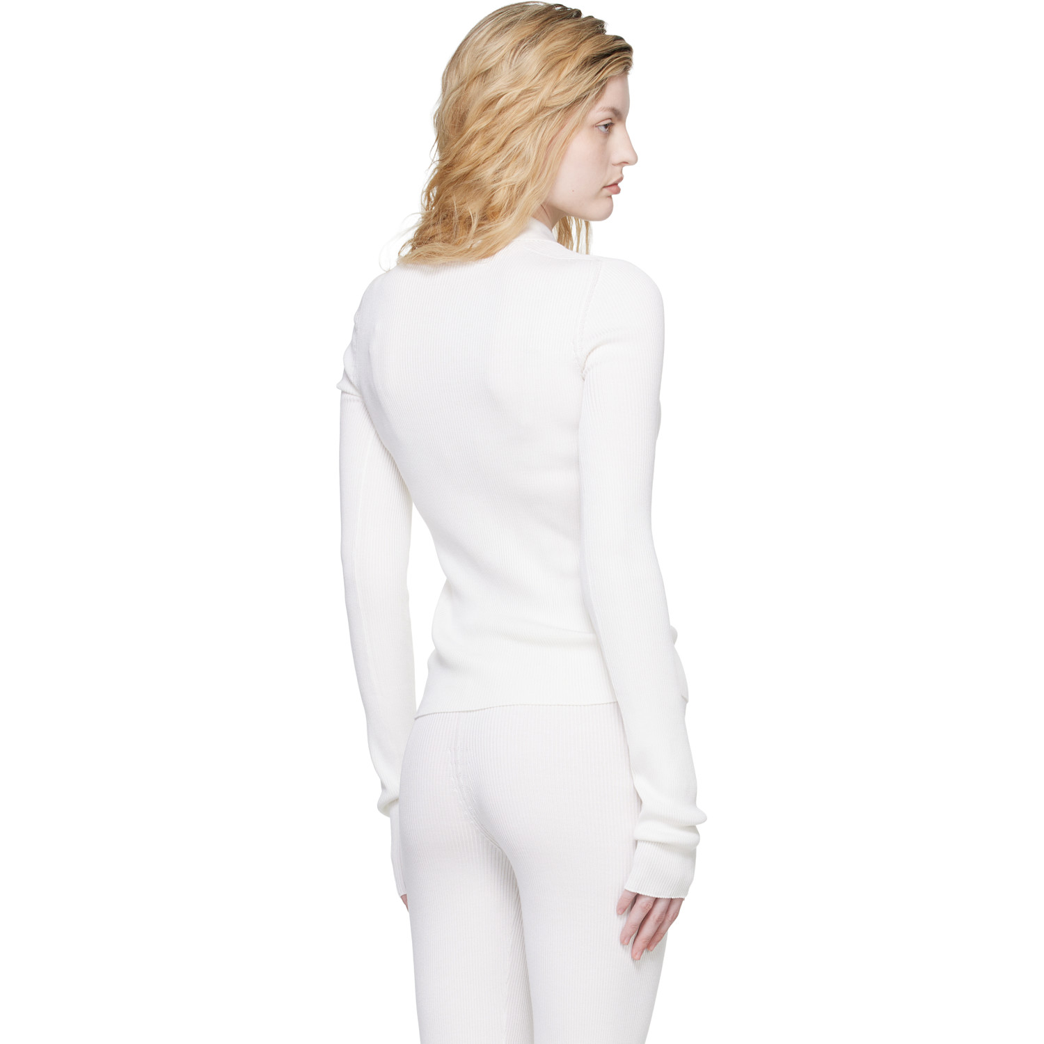  Rier Off-white Fine Rib Silk Polo 