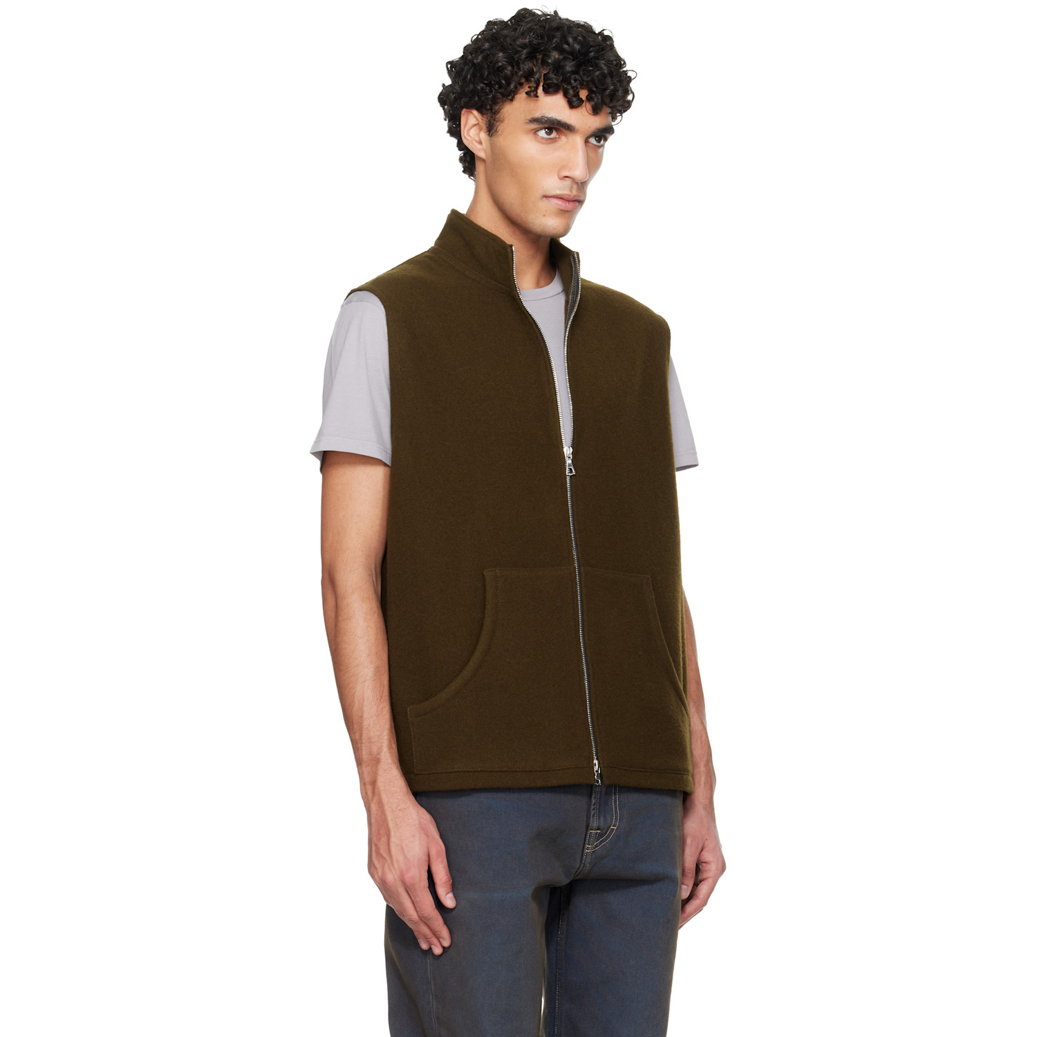  Rier Khaki Fleece Full Zip Vest 