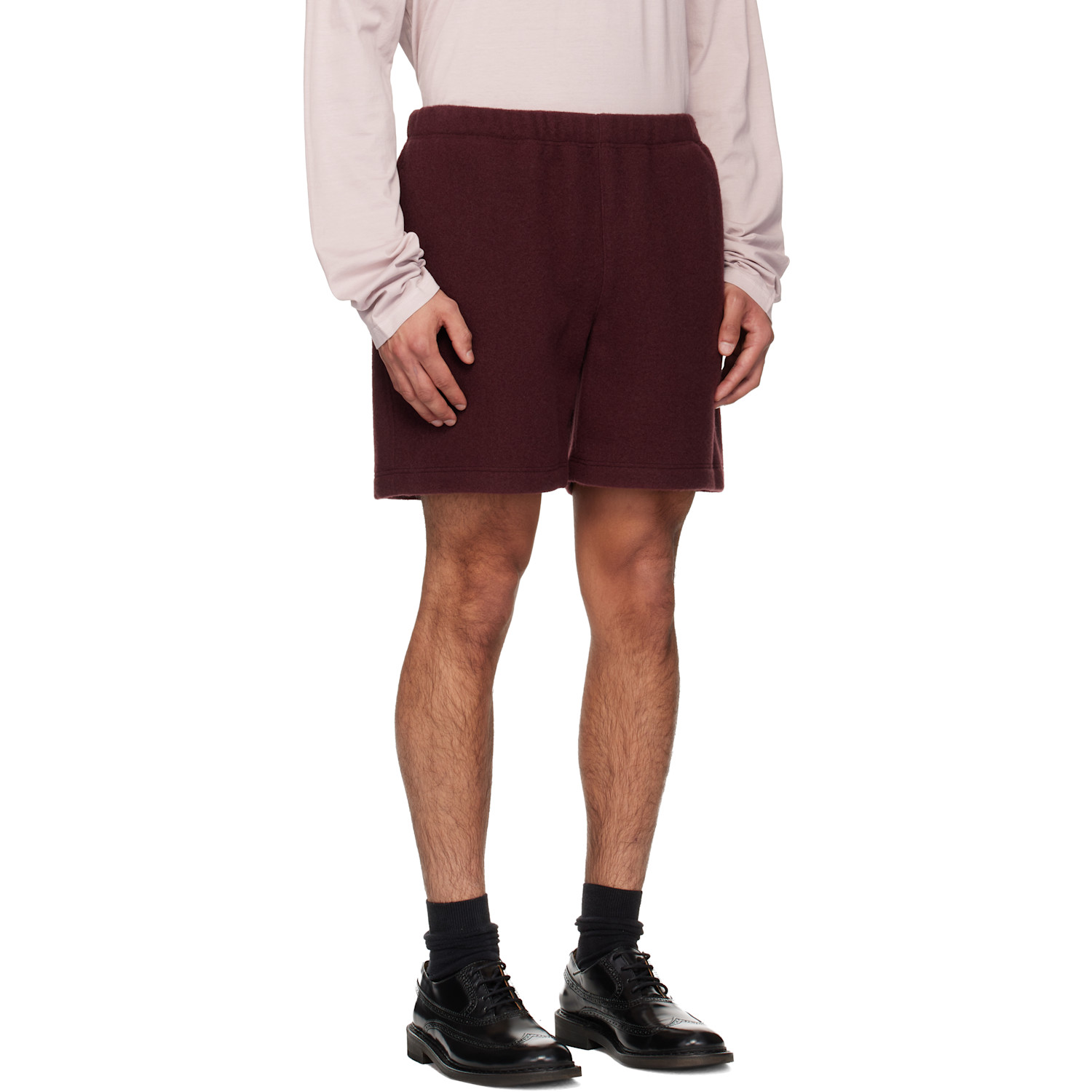  Rier Ssense Exclusive Burgundy Fleece Shorts 