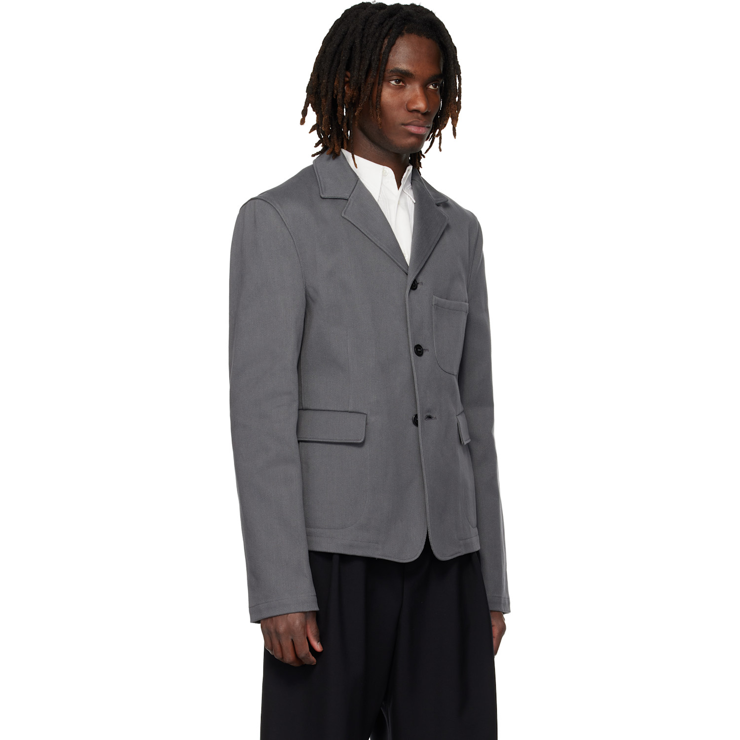 Rier Gray Notched Lapel Denim Blazer 