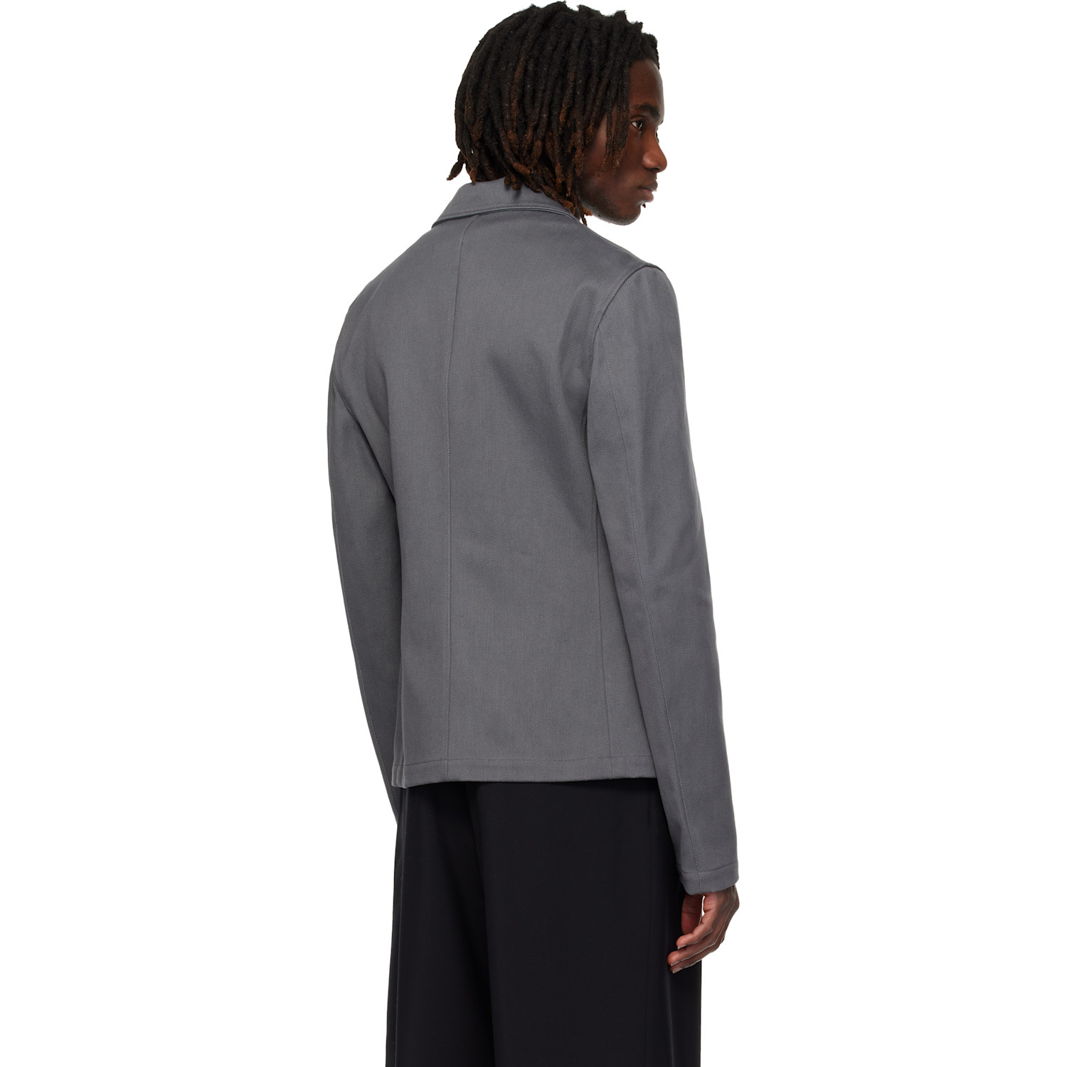  Rier Gray Notched Lapel Denim Blazer 