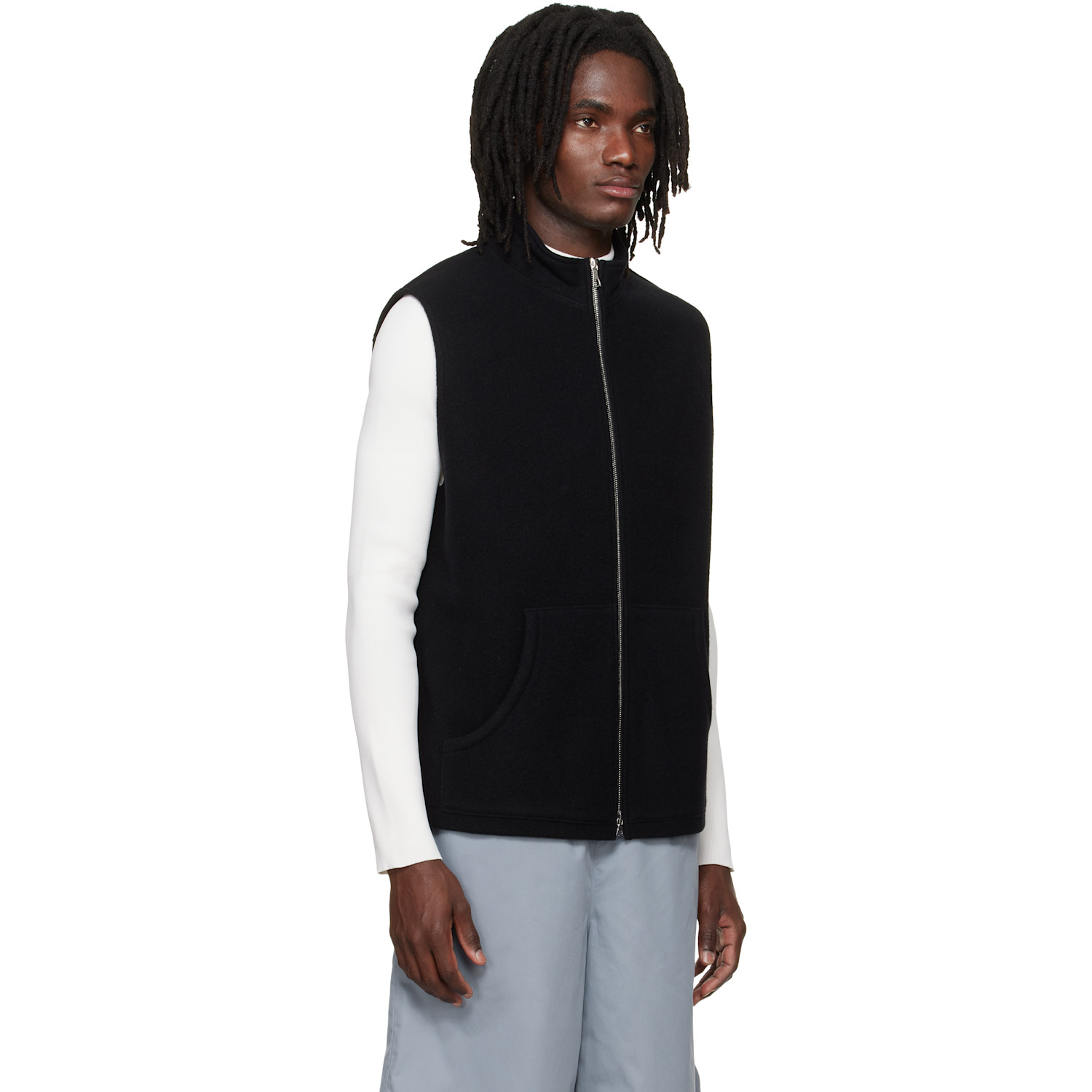  Rier Black Fleece Full Zip Vest 