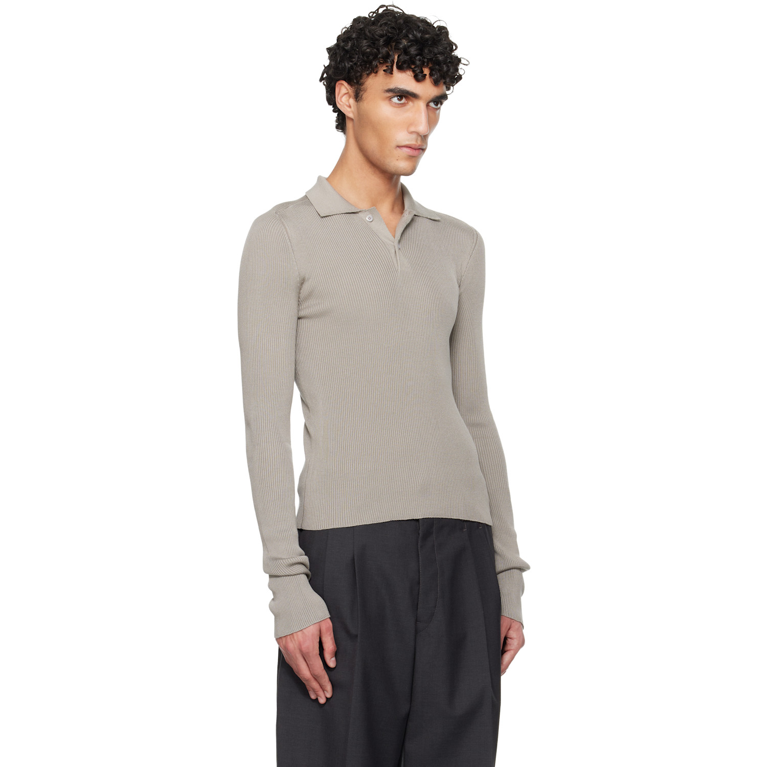  Rier Gray Fine Rib Silk Polo 