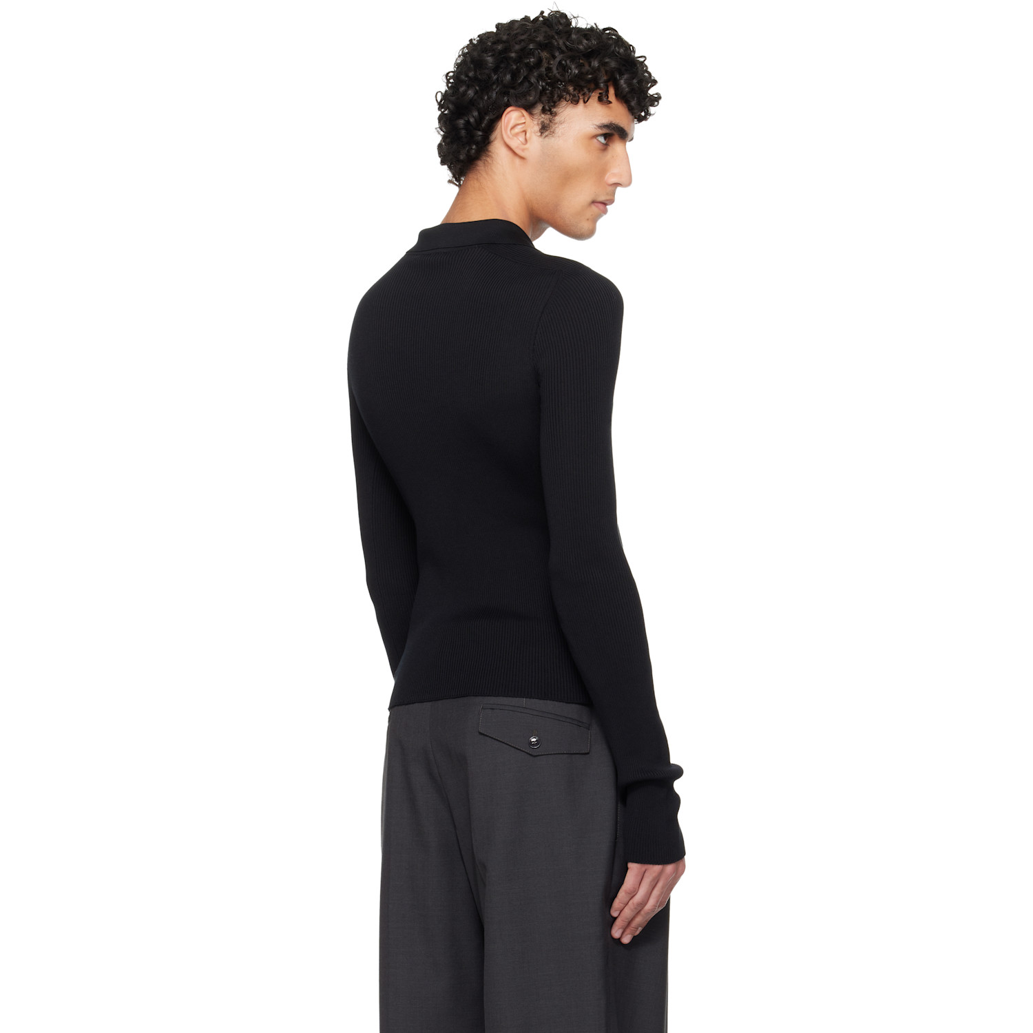  Rier Black Fine Rib Silk Polo 