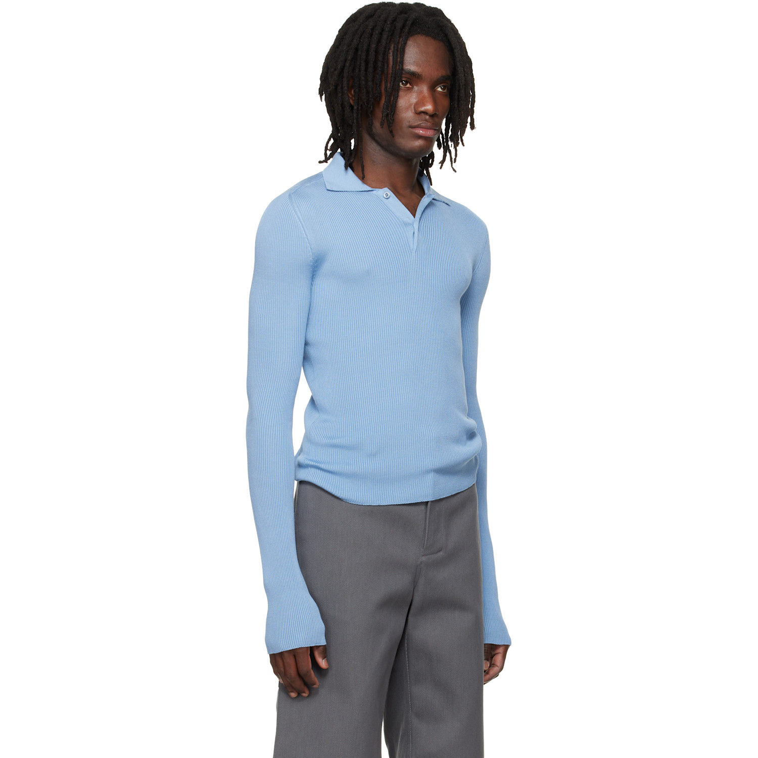  Rier Blue Fine Rib Knit Polo 