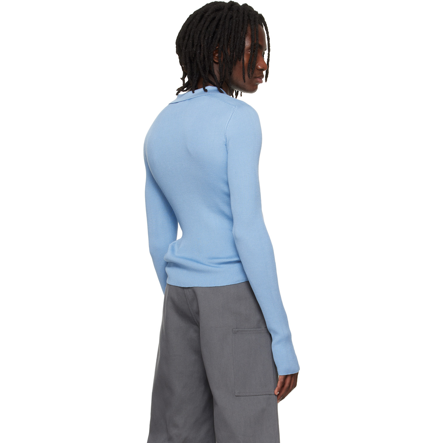  Rier Blue Fine Rib Knit Polo 