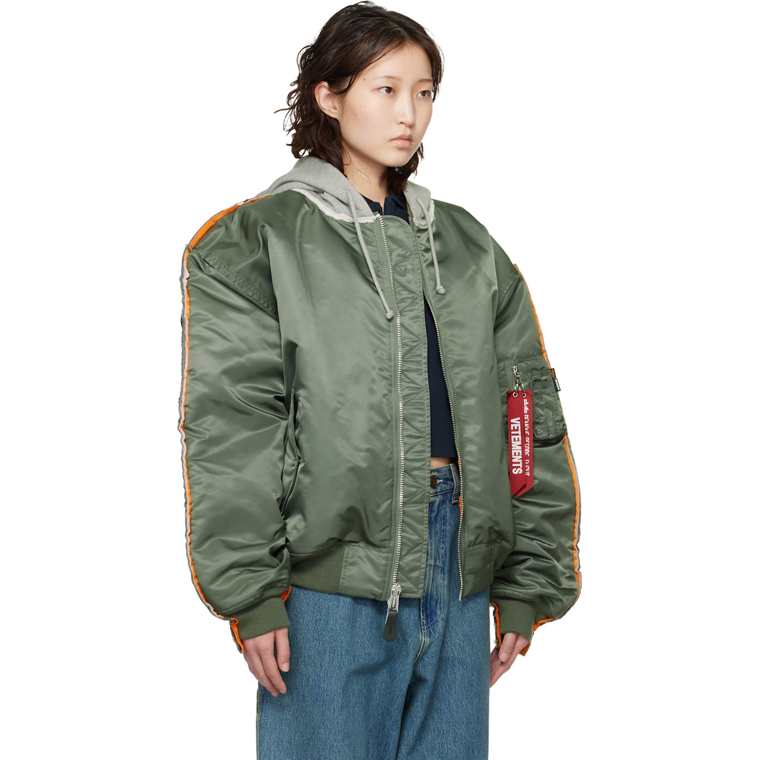  Vetements Khaki Alpha Industries Edition Attached Hood Bomber Jacket 