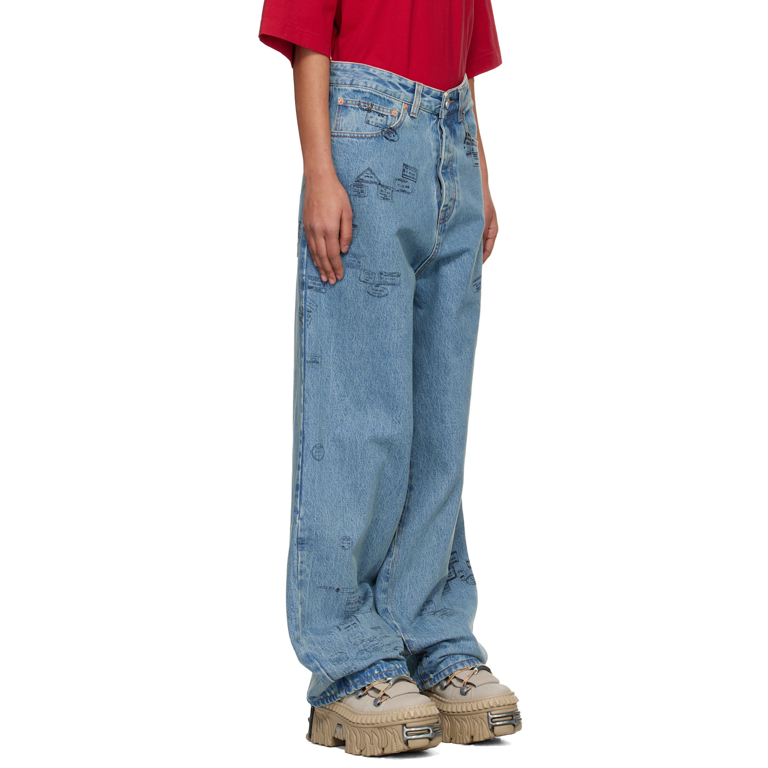  Vetements Blue Passport Stamps Jeans 