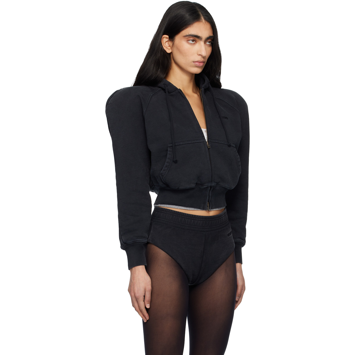  Vetements Black Round Shoulder Zip-up Hoodie 