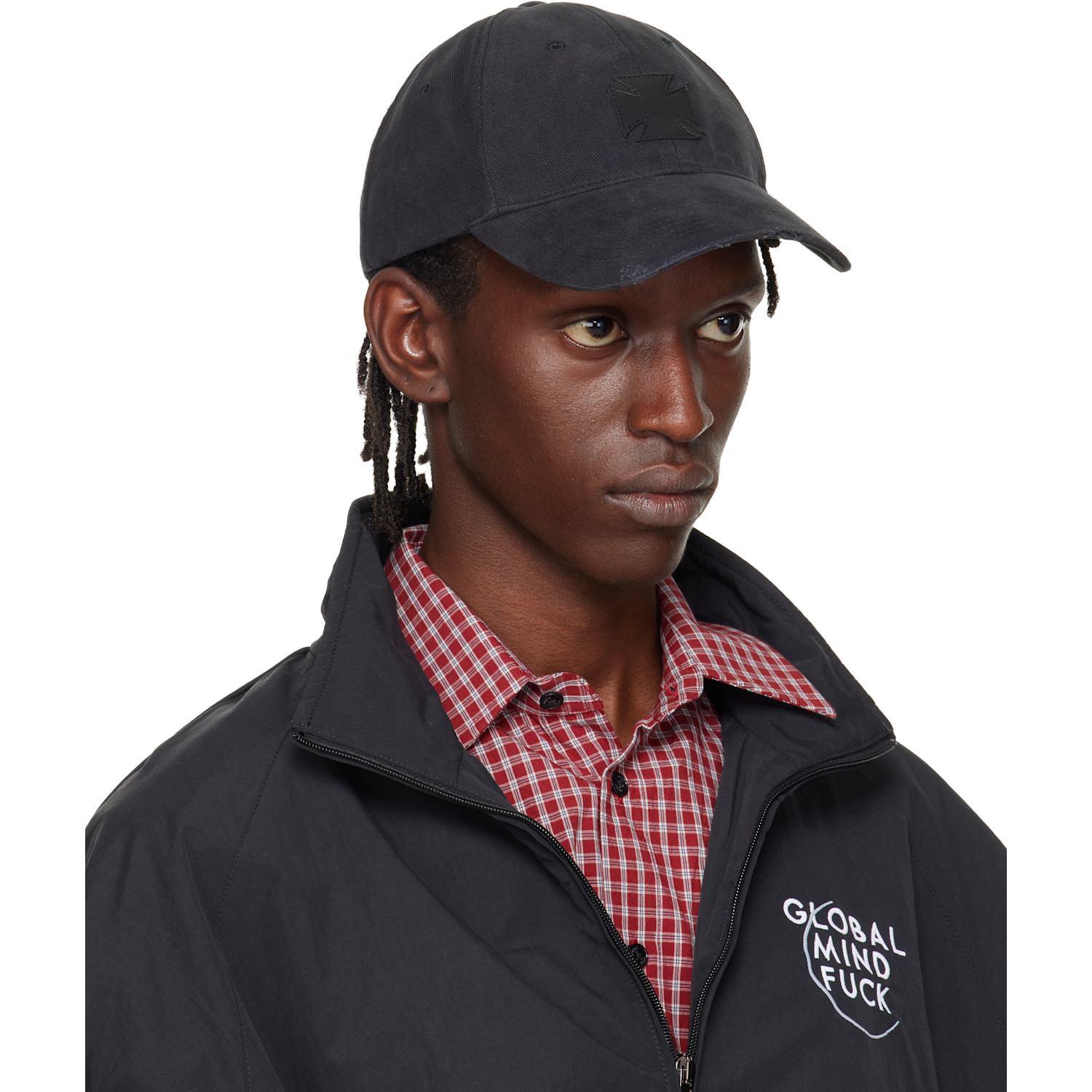  Vetements Black Leather Biker Cross Cap 