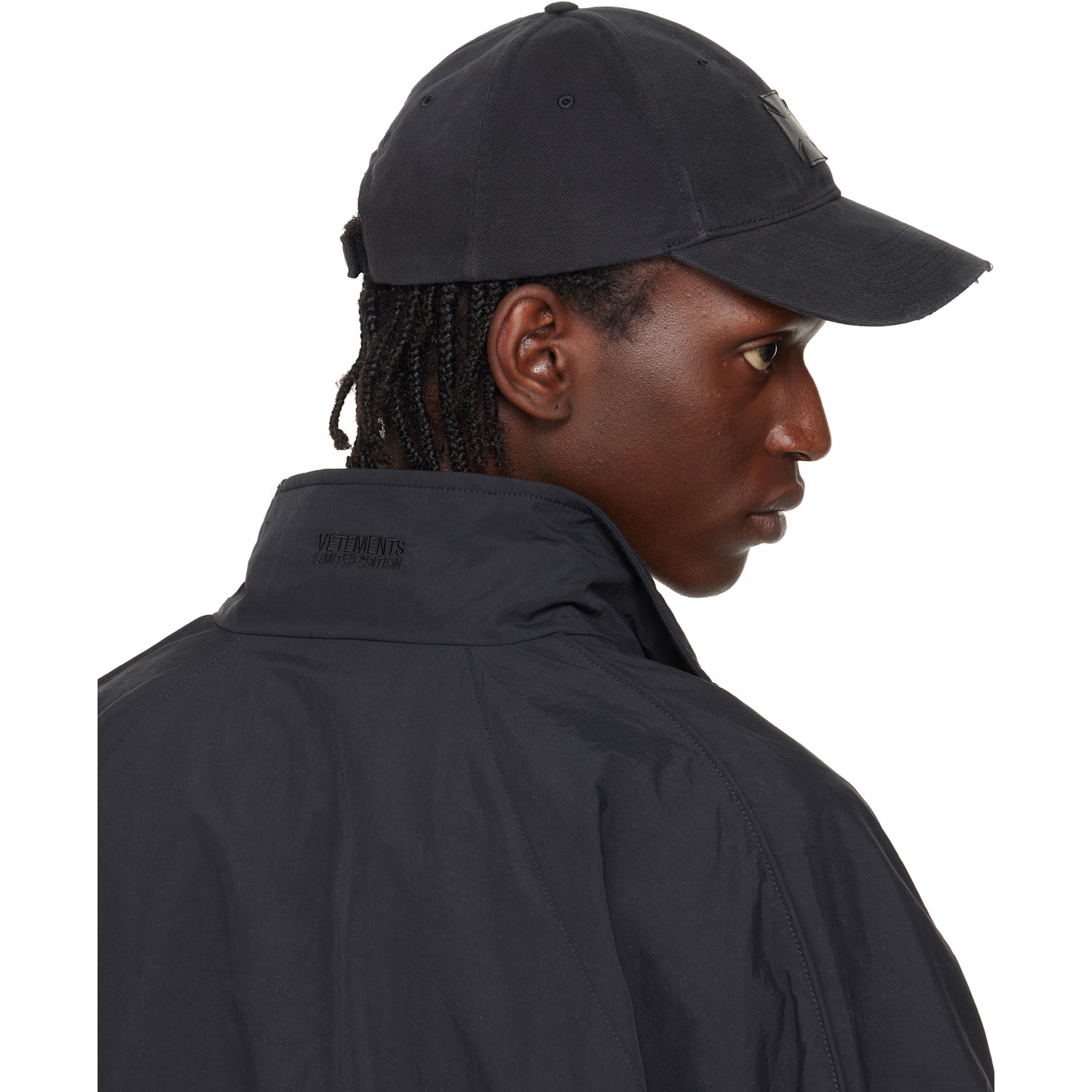  Vetements Black Leather Biker Cross Cap 