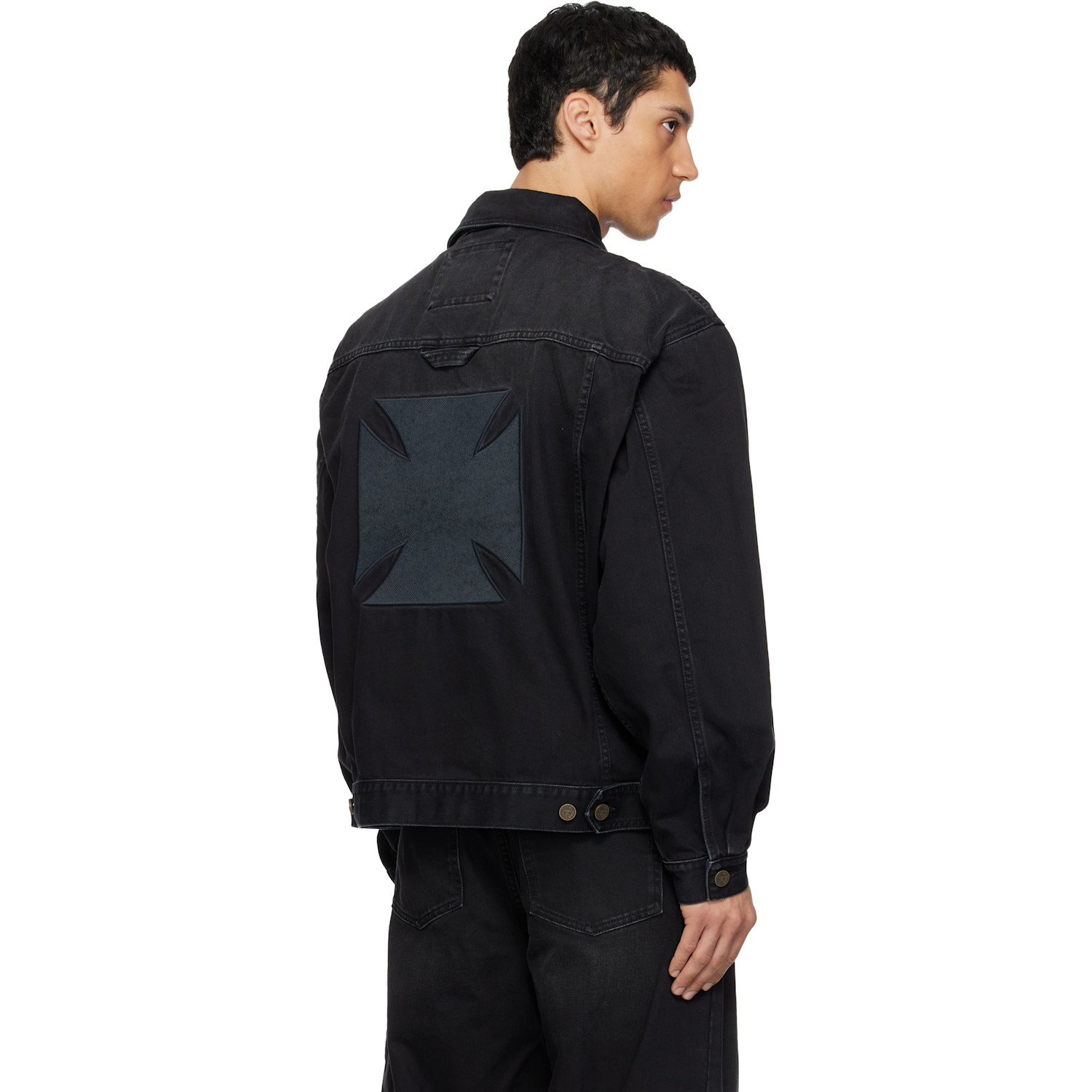  Vetements Black Appliqué Biker Crosses Zip Denim Jacket 