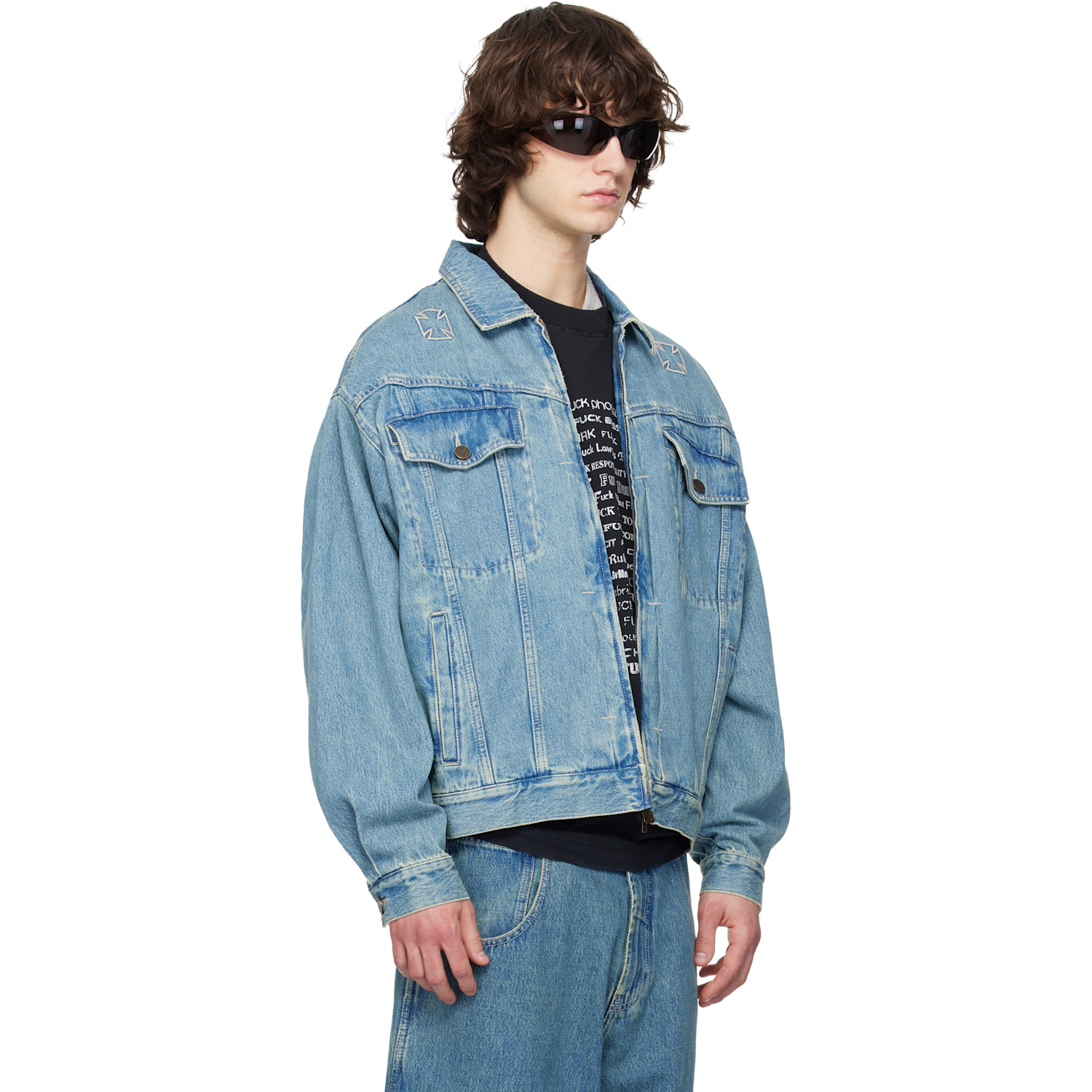  Vetements Blue Biker Crosses Denim Jacket 