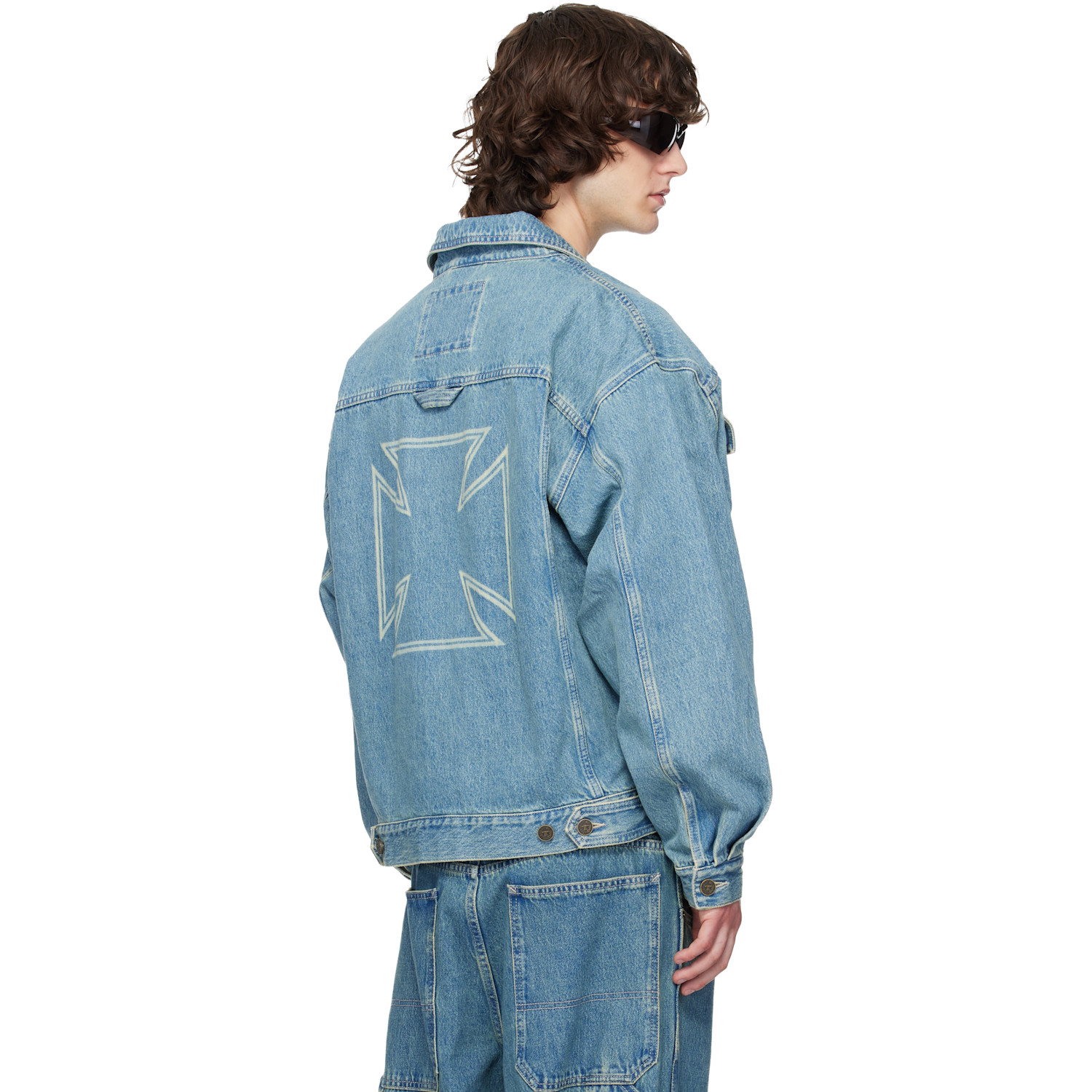 Vetements Blue Biker Crosses Denim Jacket 