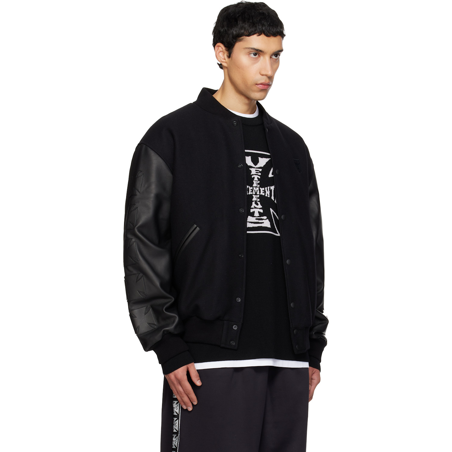  Vetements Black Biker Cross Embroidered Varsity Bomber Jacket 