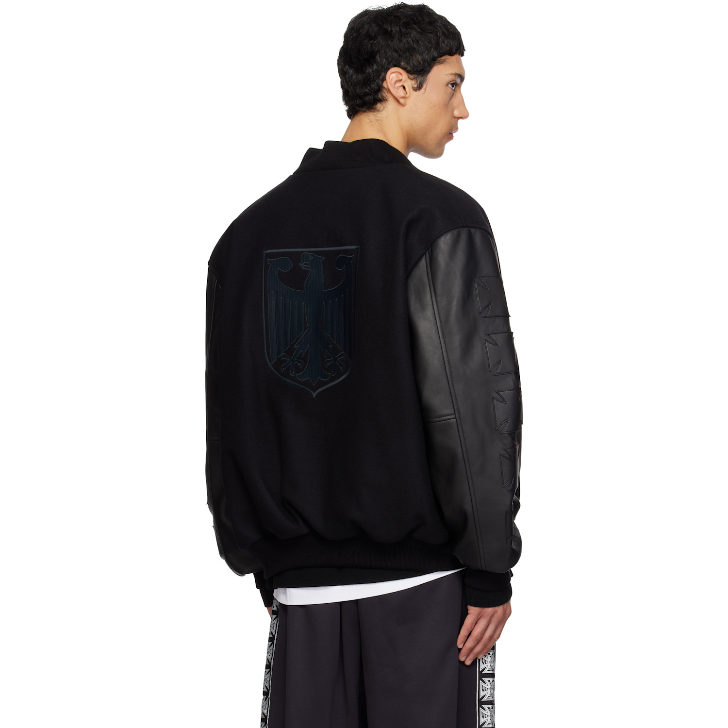  Vetements Black Biker Cross Embroidered Varsity Bomber Jacket 