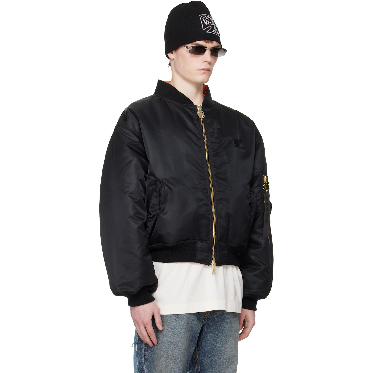  Vetements Black Leather Crosses Bomber Jacket 