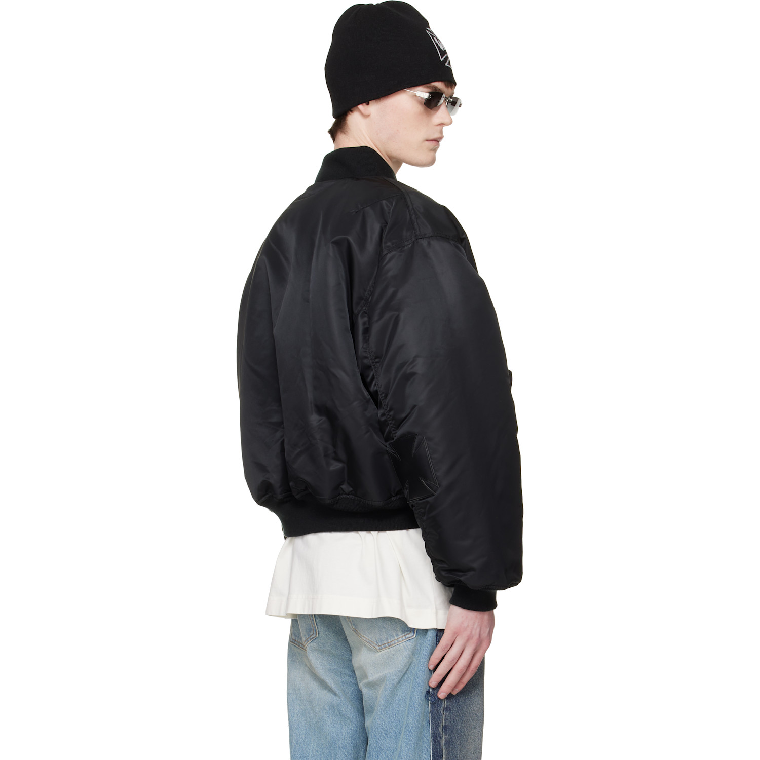  Vetements Black Leather Crosses Bomber Jacket 