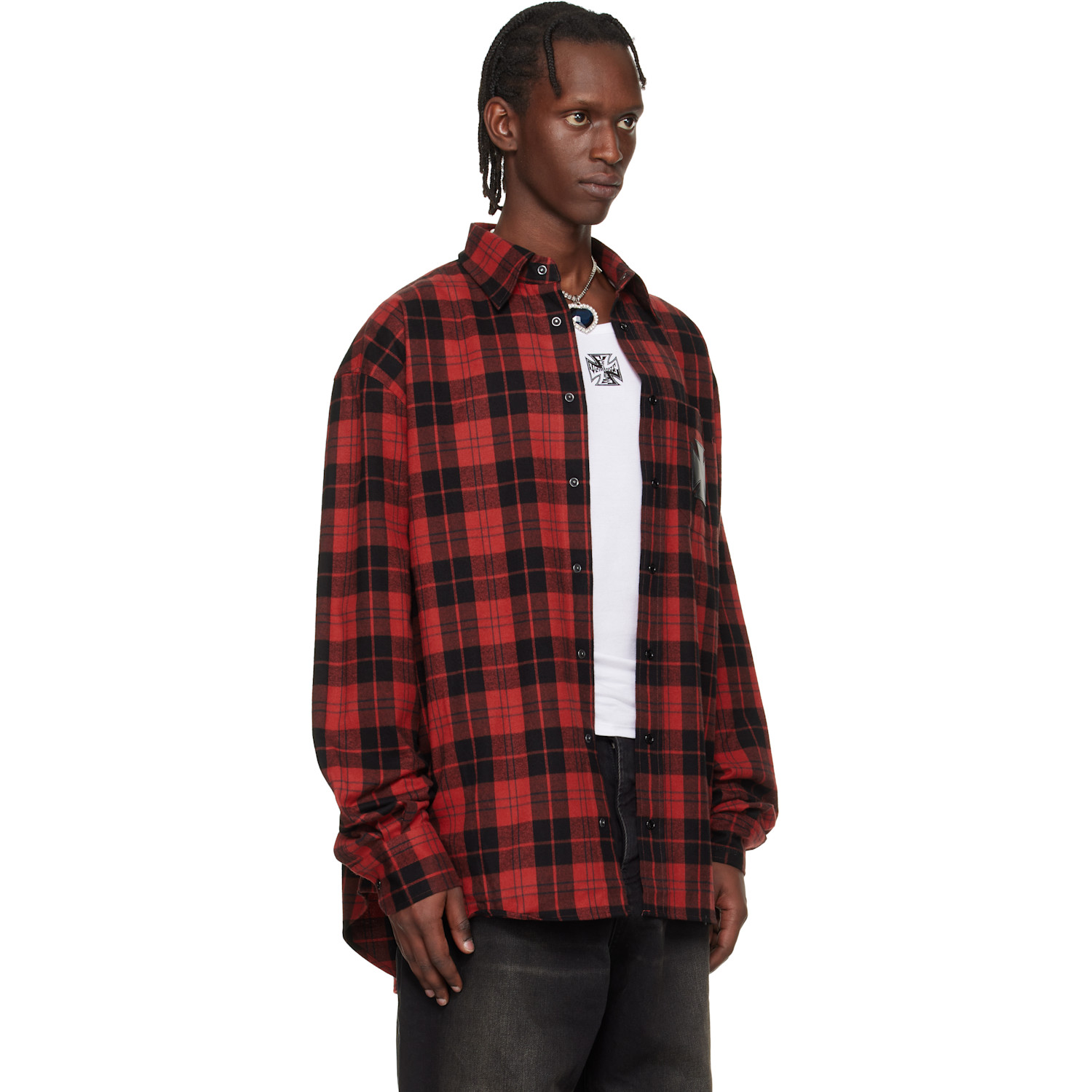  Vetements Red Leather Cross Flannel Shirt 