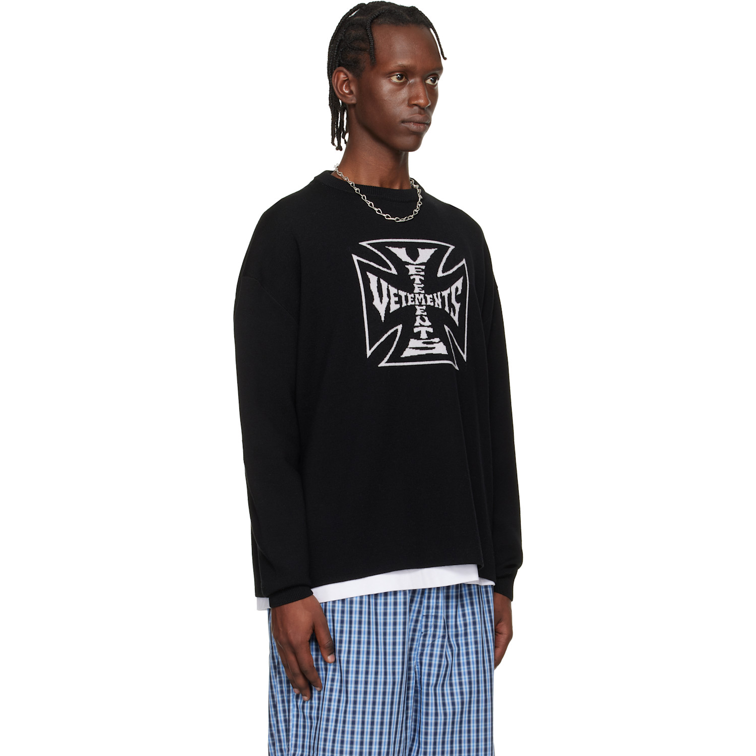  Vetements Black Double Biker Cross Logo Sweater 