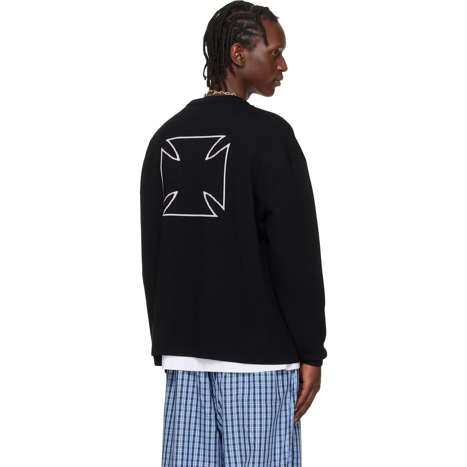  Vetements Black Double Biker Cross Logo Sweater 