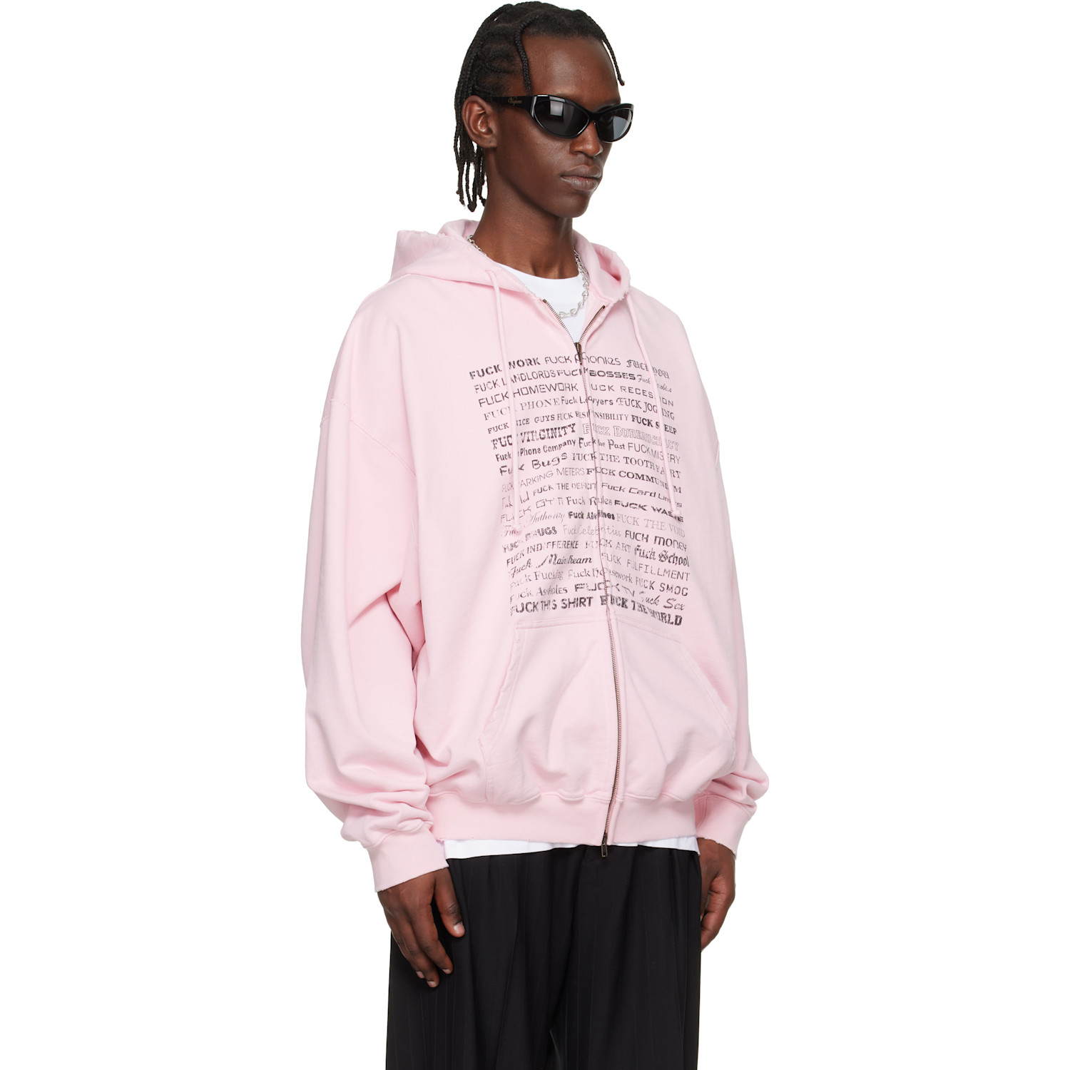  Vetements Pink Fuck Everything Zip-up Hoodie 