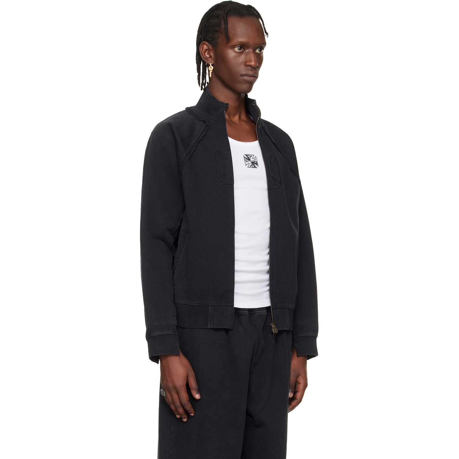  Vetements Black Biker Cross Fitted Zip-up Track Jacket 