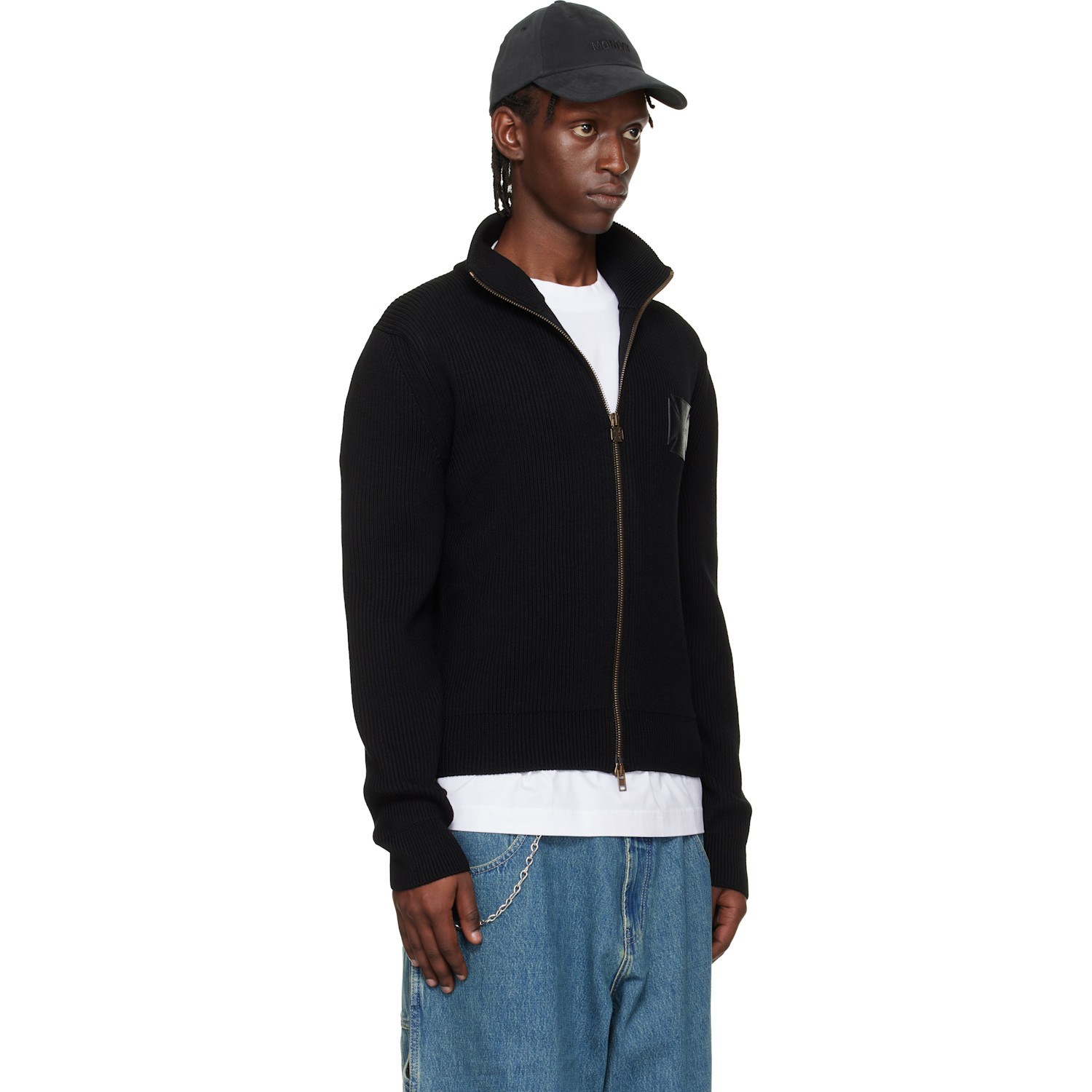  Vetements Black Leather Cross Zip-up Sweater 