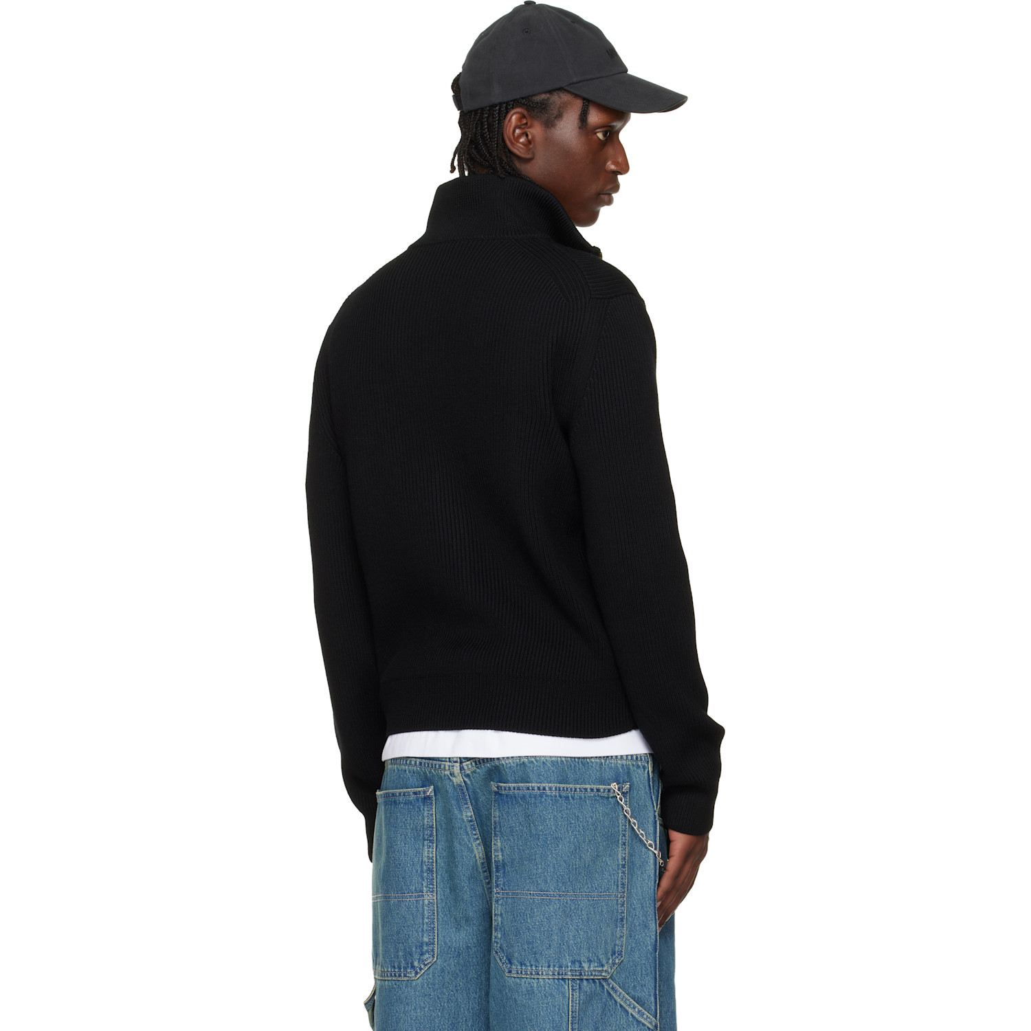  Vetements Black Leather Cross Zip-up Sweater 