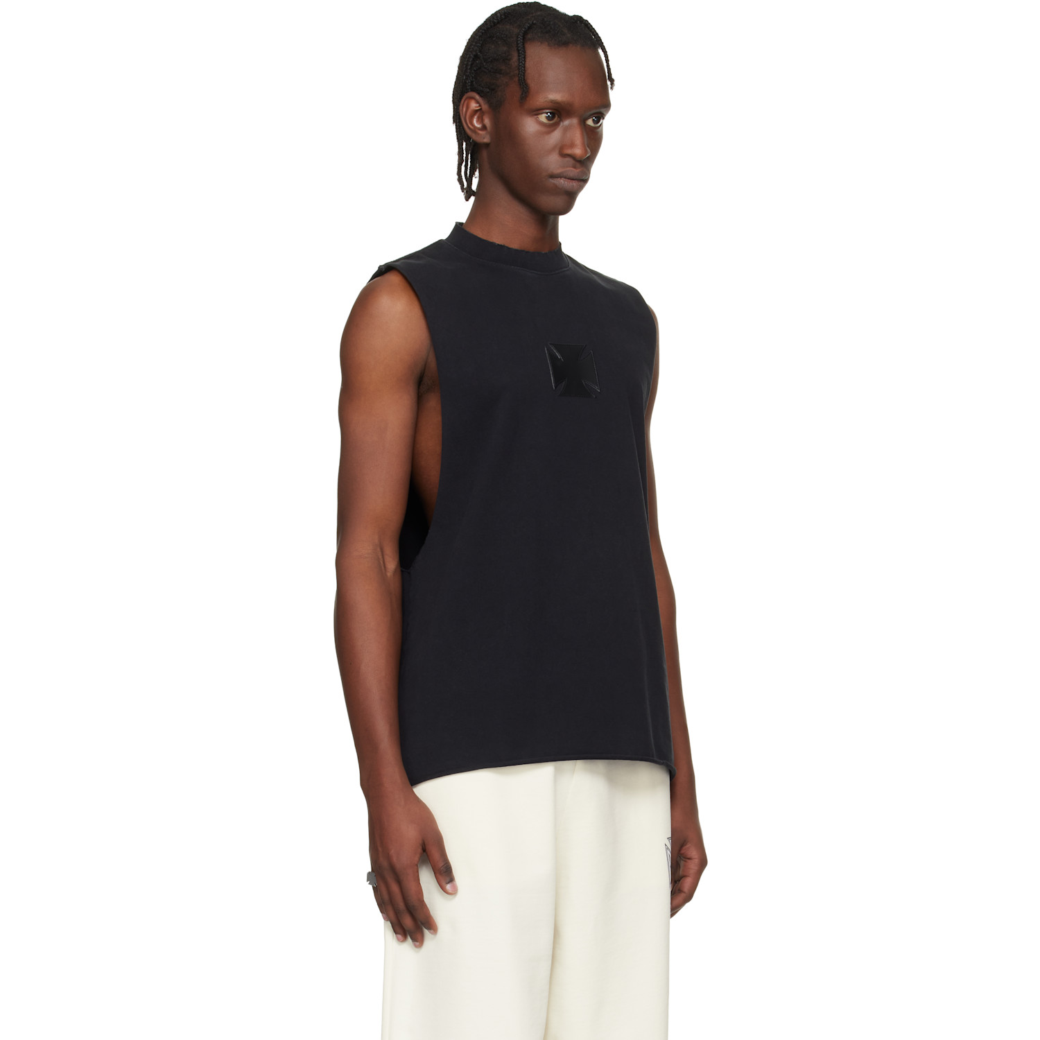  Vetements Black Biker Logo Leather Cross Interlock Tank Top 